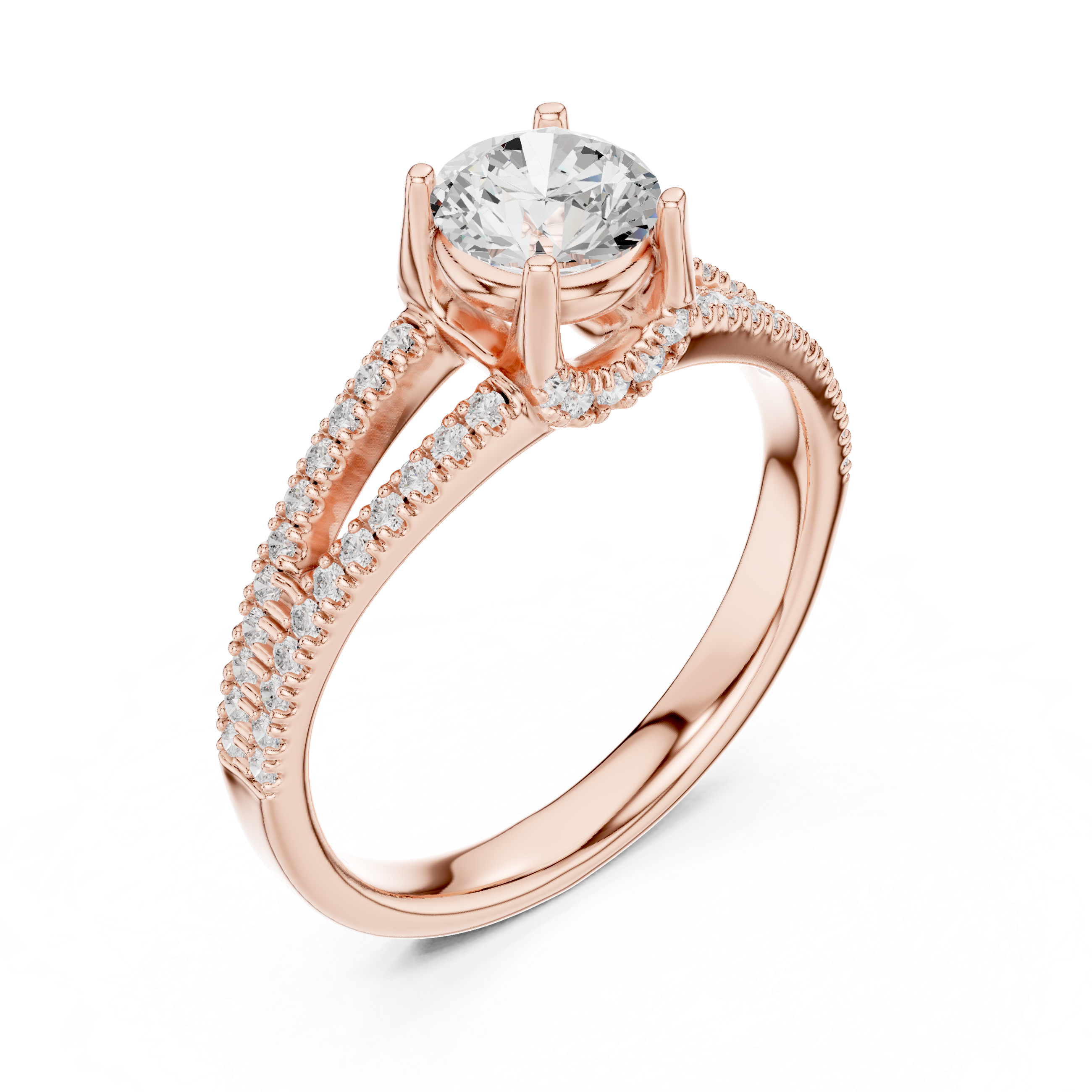 Split Shank Pavé Diamond Engagement Ring – Hidden Halo Solitaire Ring
