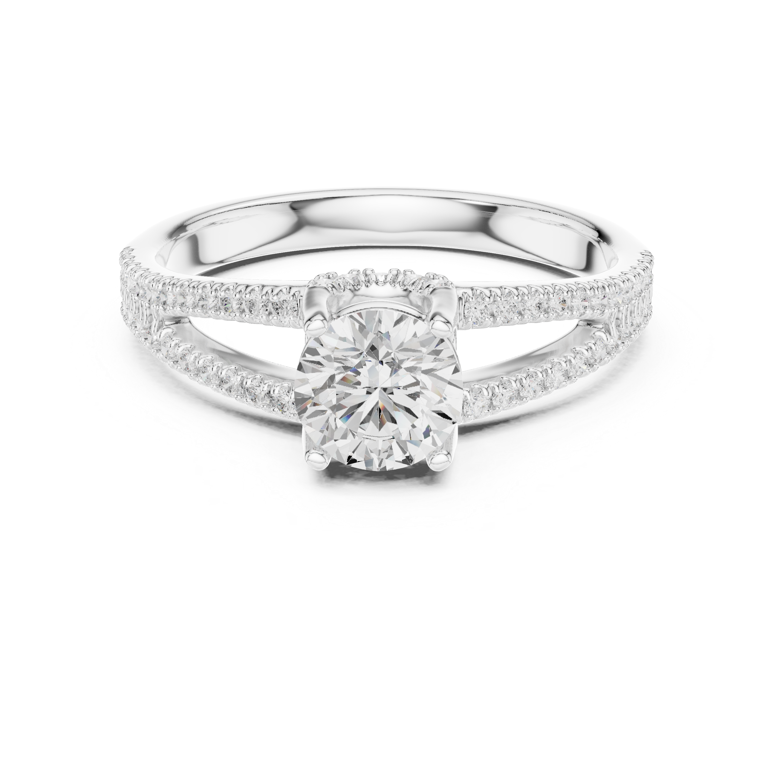 Split Shank Pavé Diamond Engagement Ring – Hidden Halo Solitaire Ring