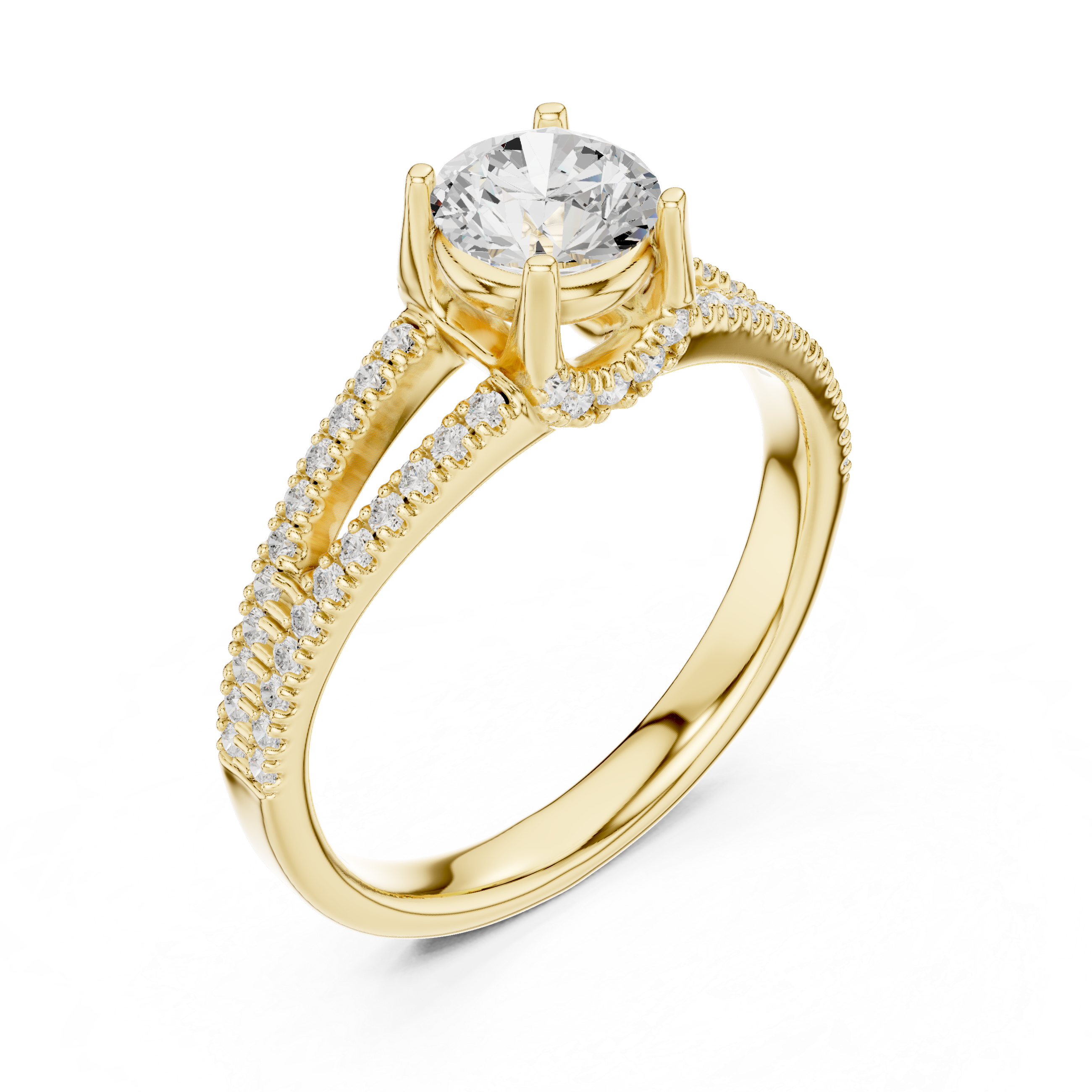 Split Shank Pavé Diamond Engagement Ring – Hidden Halo Solitaire Ring
