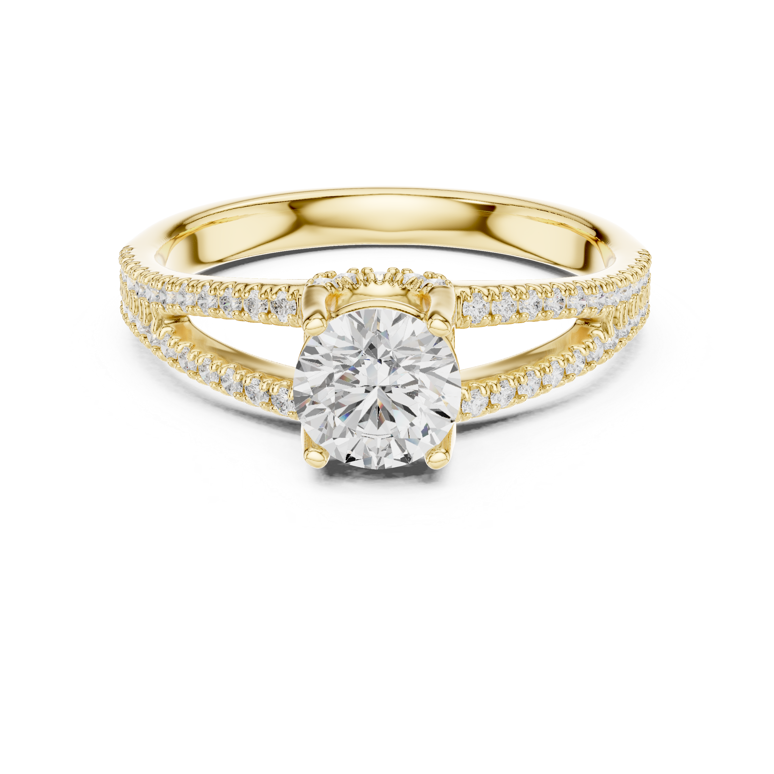 Split Shank Pavé Diamond Engagement Ring – Hidden Halo Solitaire Ring