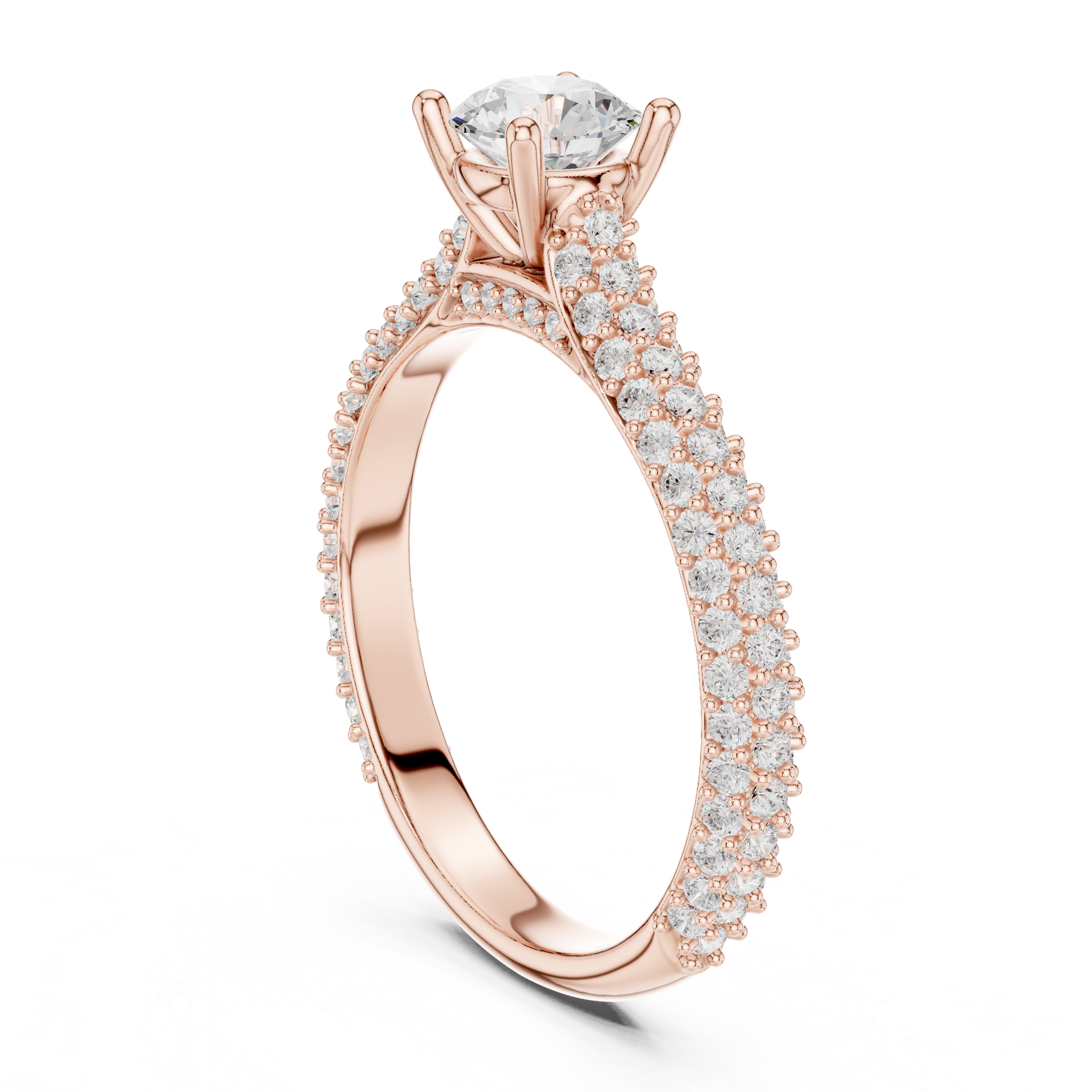 Luxury Double Hidden Halo Engagement Ring – Pavé Diamond Solitaire Ring