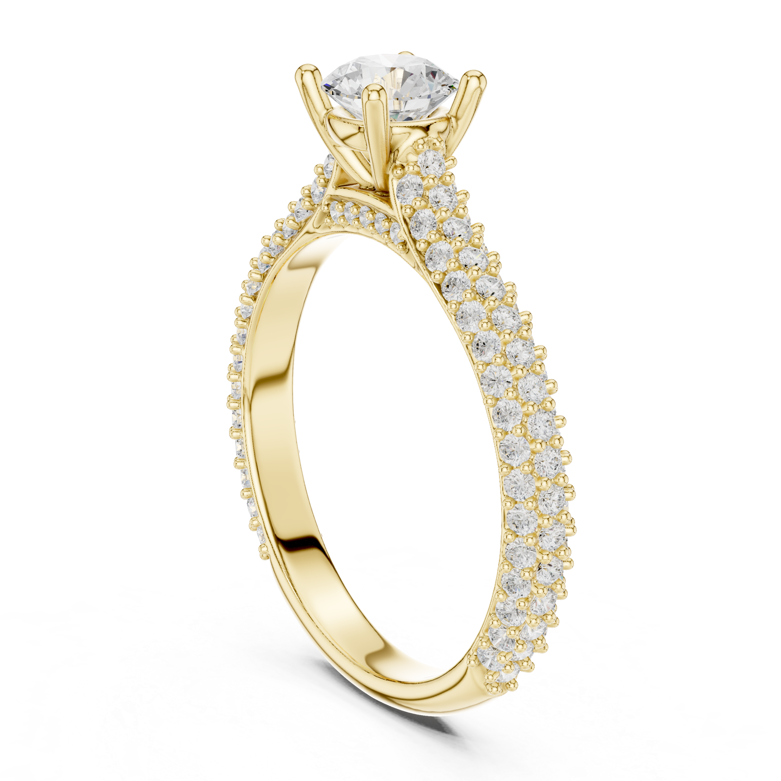 Luxury Double Hidden Halo Engagement Ring – Pavé Diamond Solitaire Ring