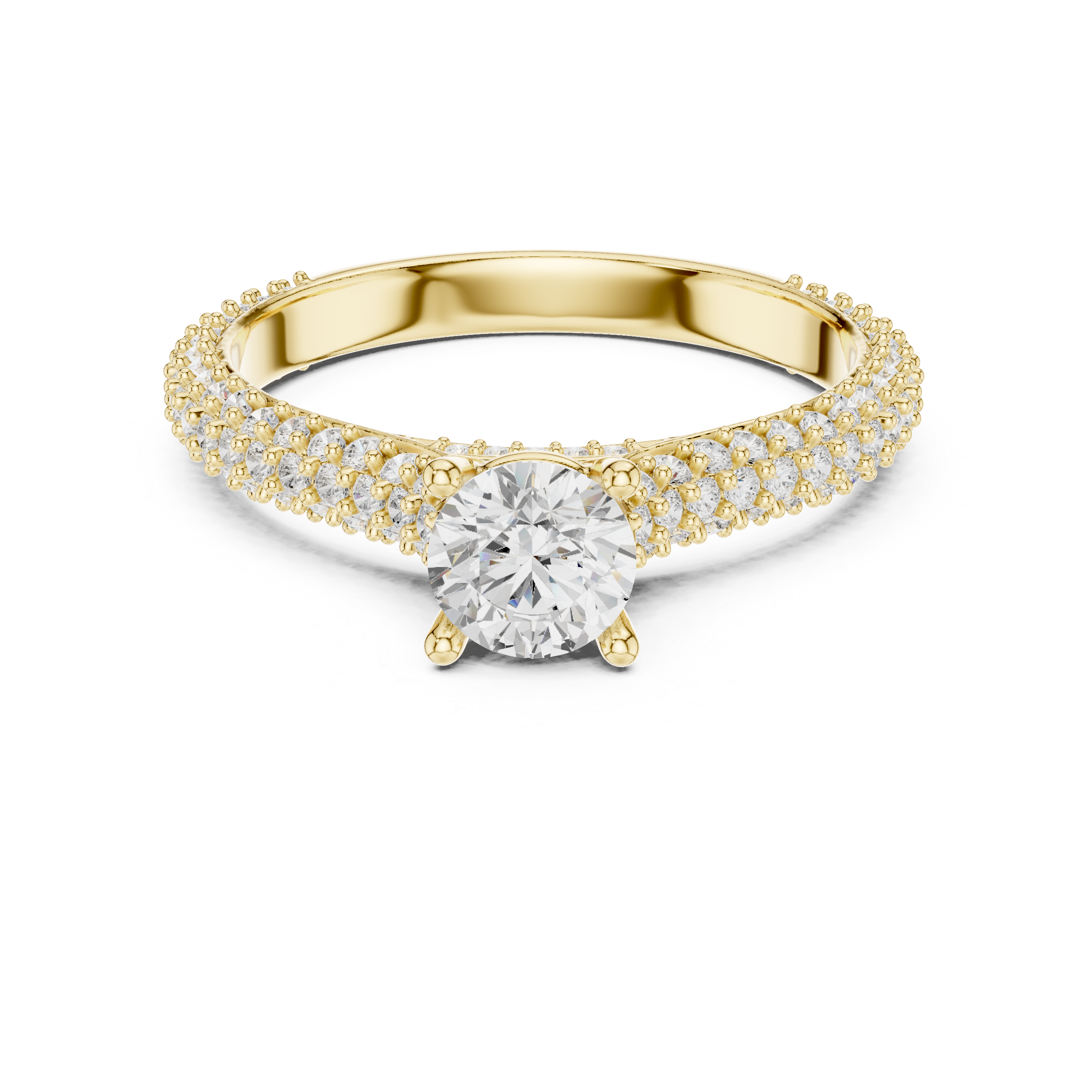 Luxury Double Hidden Halo Engagement Ring – Pavé Diamond Solitaire Ring