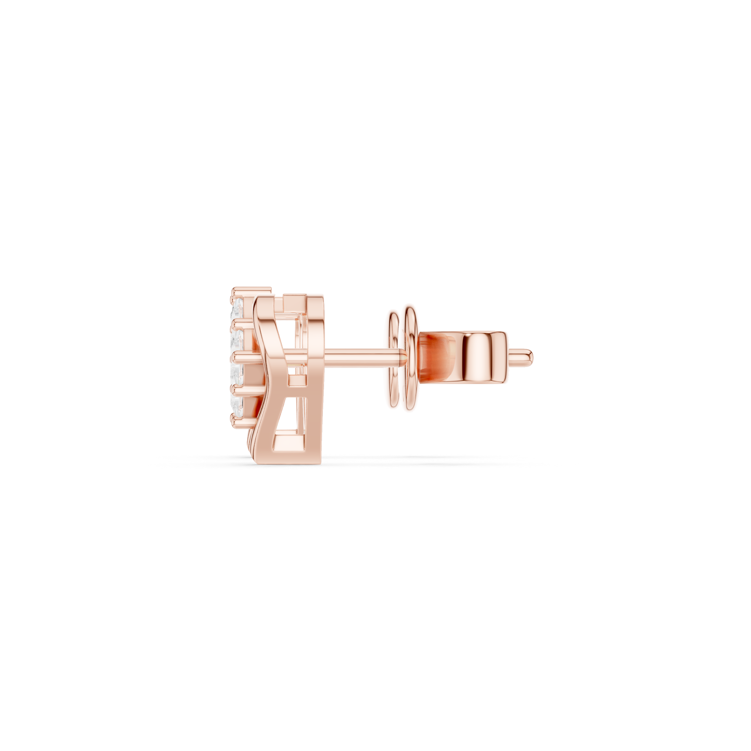 Heart Frame Princess Cut Diamond Cluster Stud Earrings