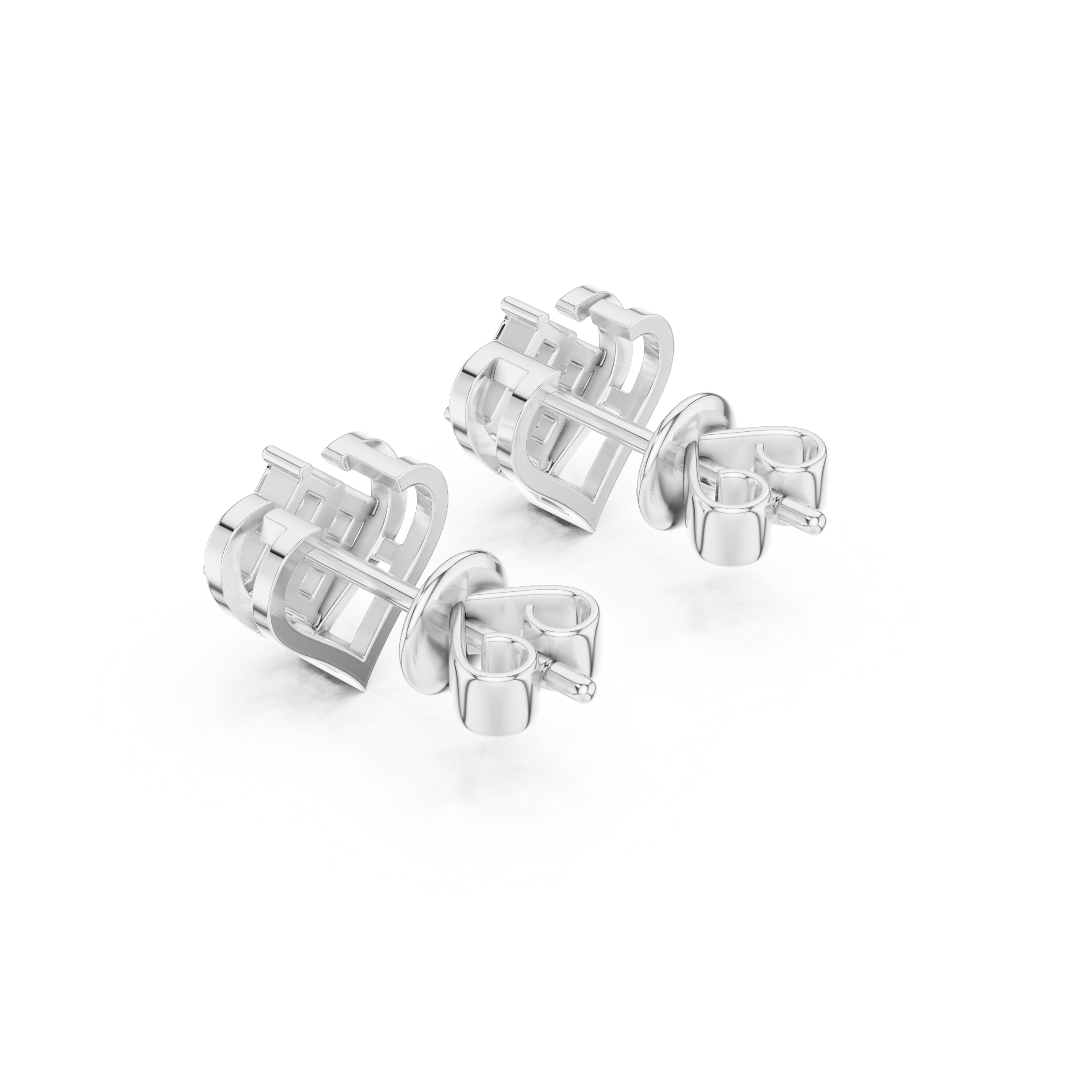 Heart Frame Princess Cut Diamond Cluster Stud Earrings