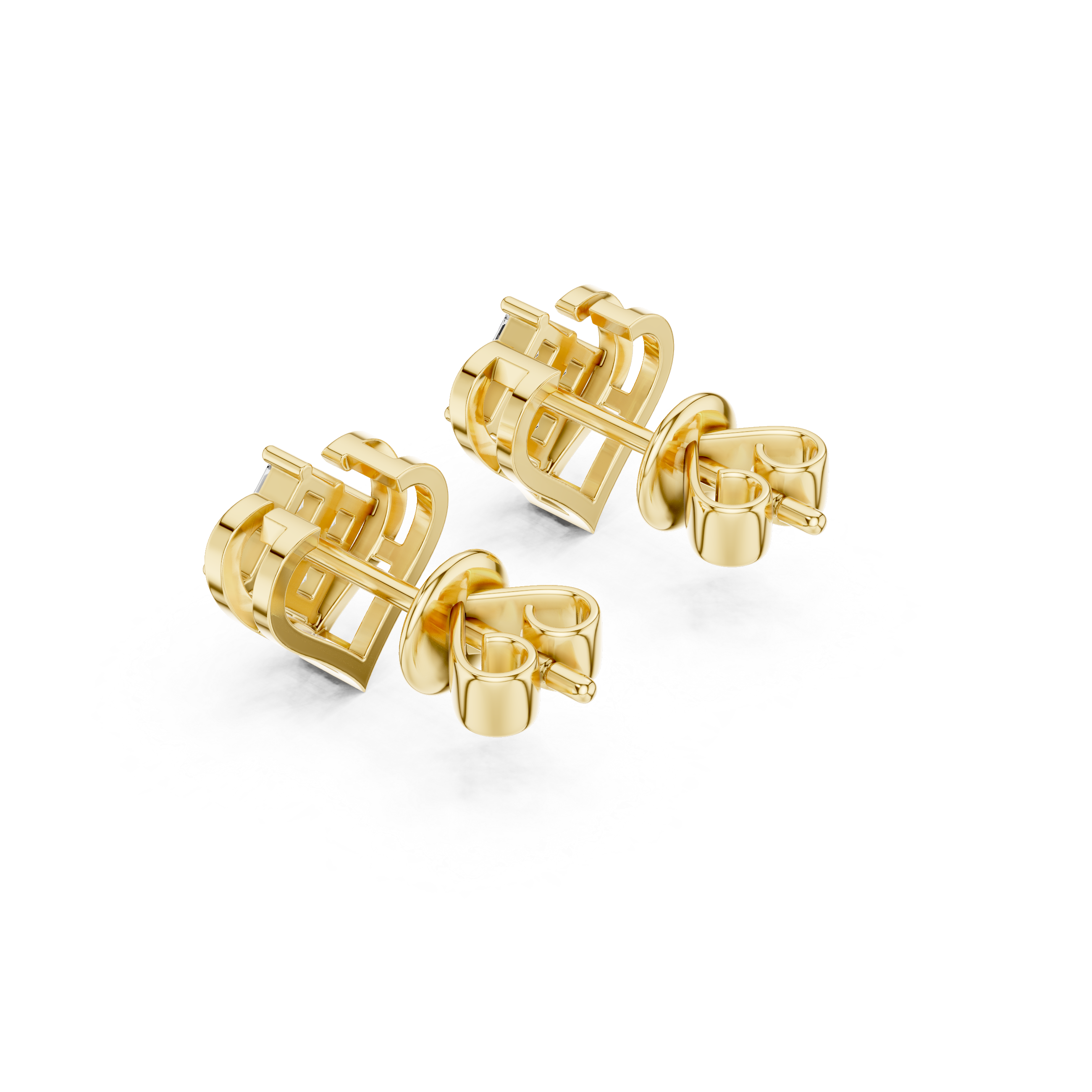 Heart Frame Princess Cut Diamond Cluster Stud Earrings