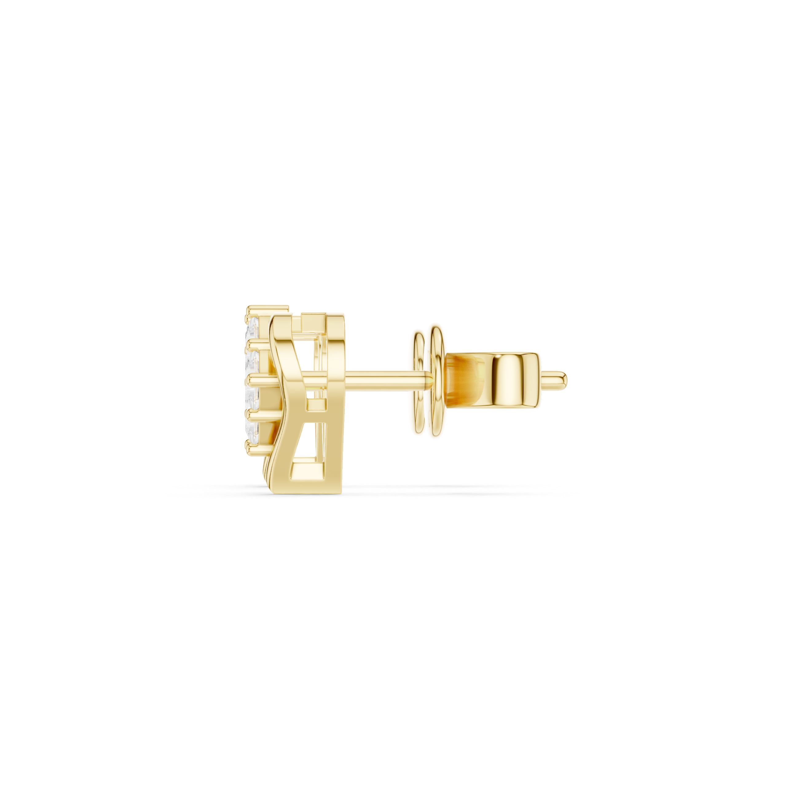 Heart Frame Princess Cut Diamond Cluster Stud Earrings