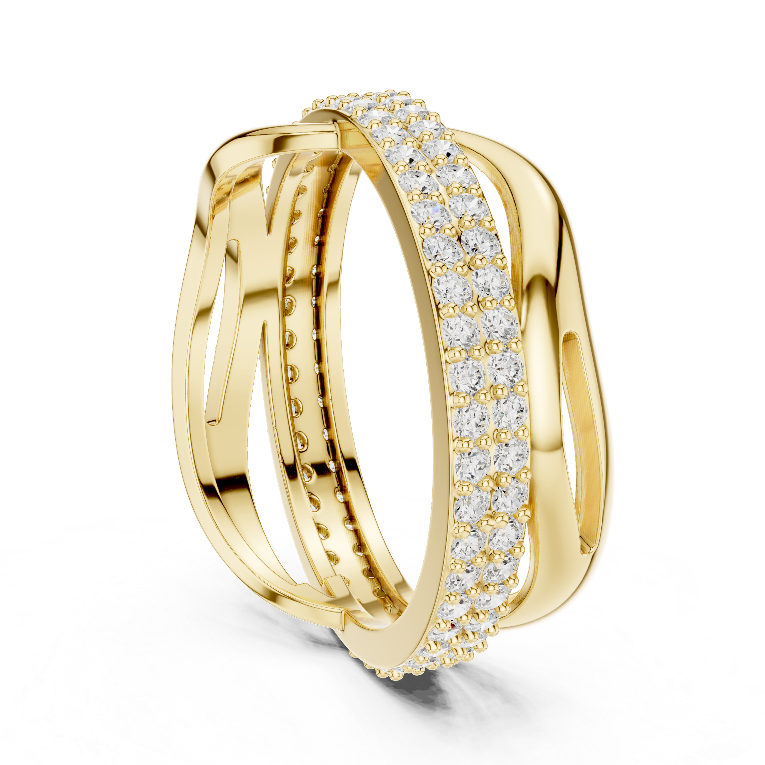 Infinity Twist Diamond Ring – Triple Row Pavé Crossover Band