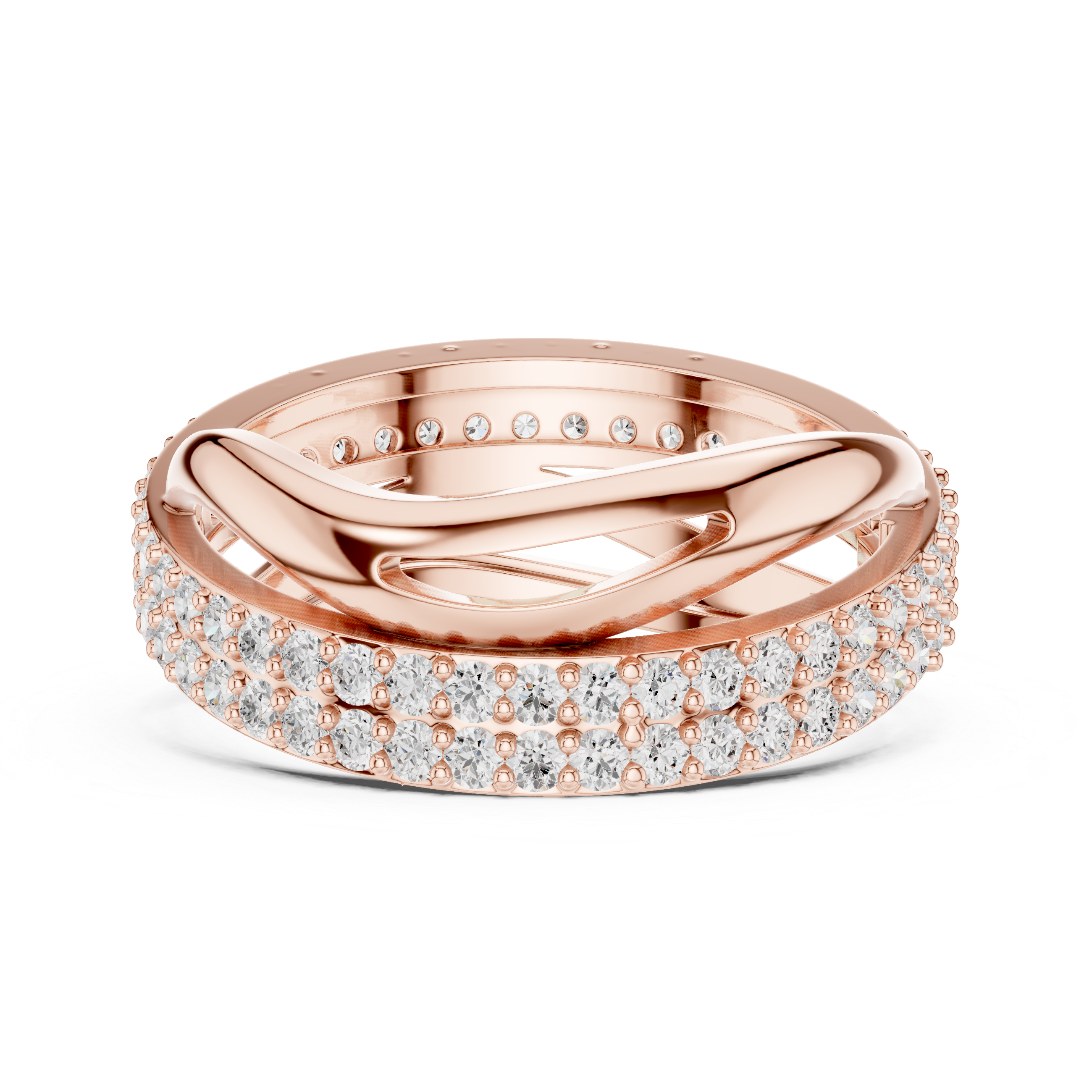 Infinity Twist Diamond Ring – Triple Row Pavé Crossover Band