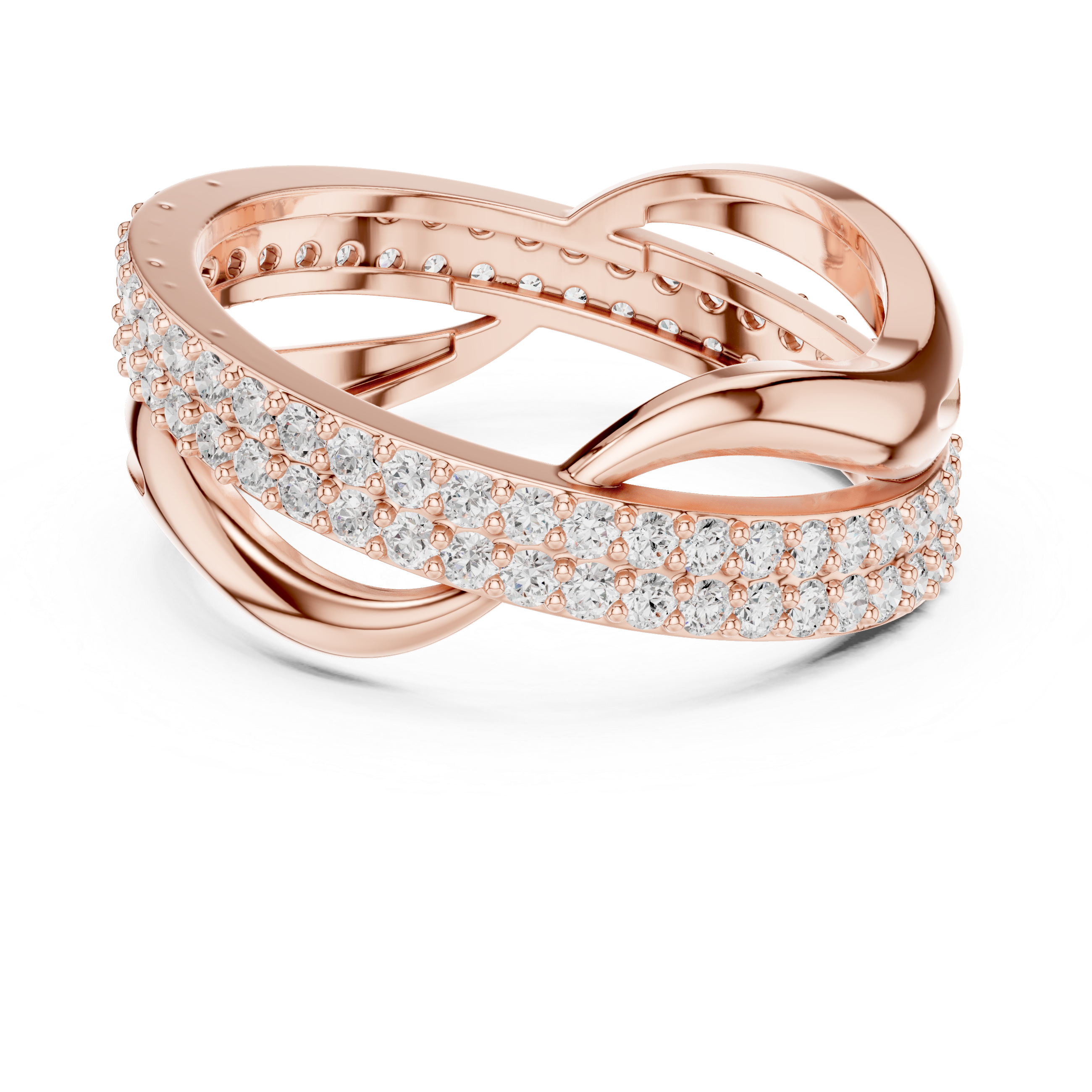 Infinity Twist Diamond Ring – Triple Row Pavé Crossover Band