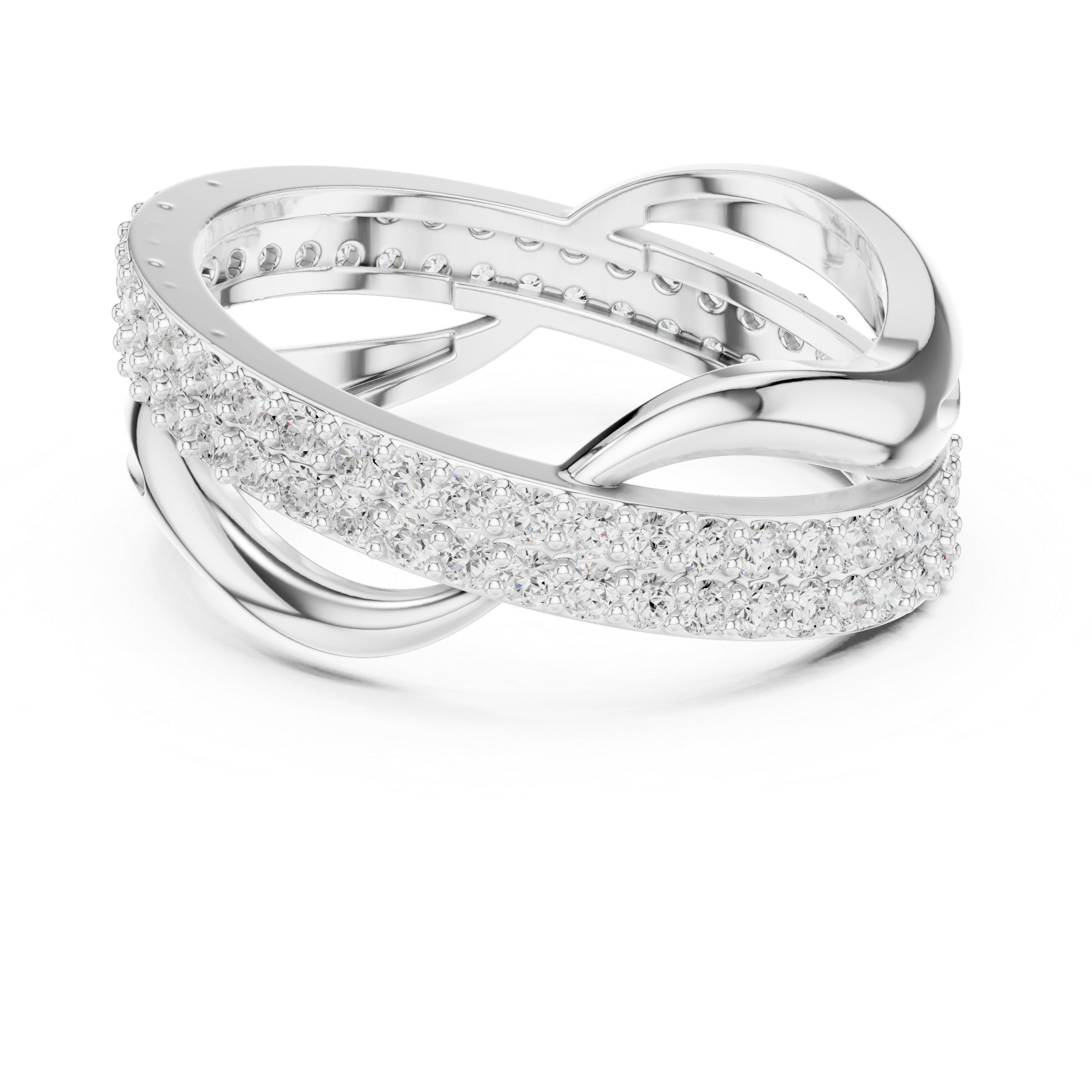 Infinity Twist Diamond Ring – Triple Row Pavé Crossover Band