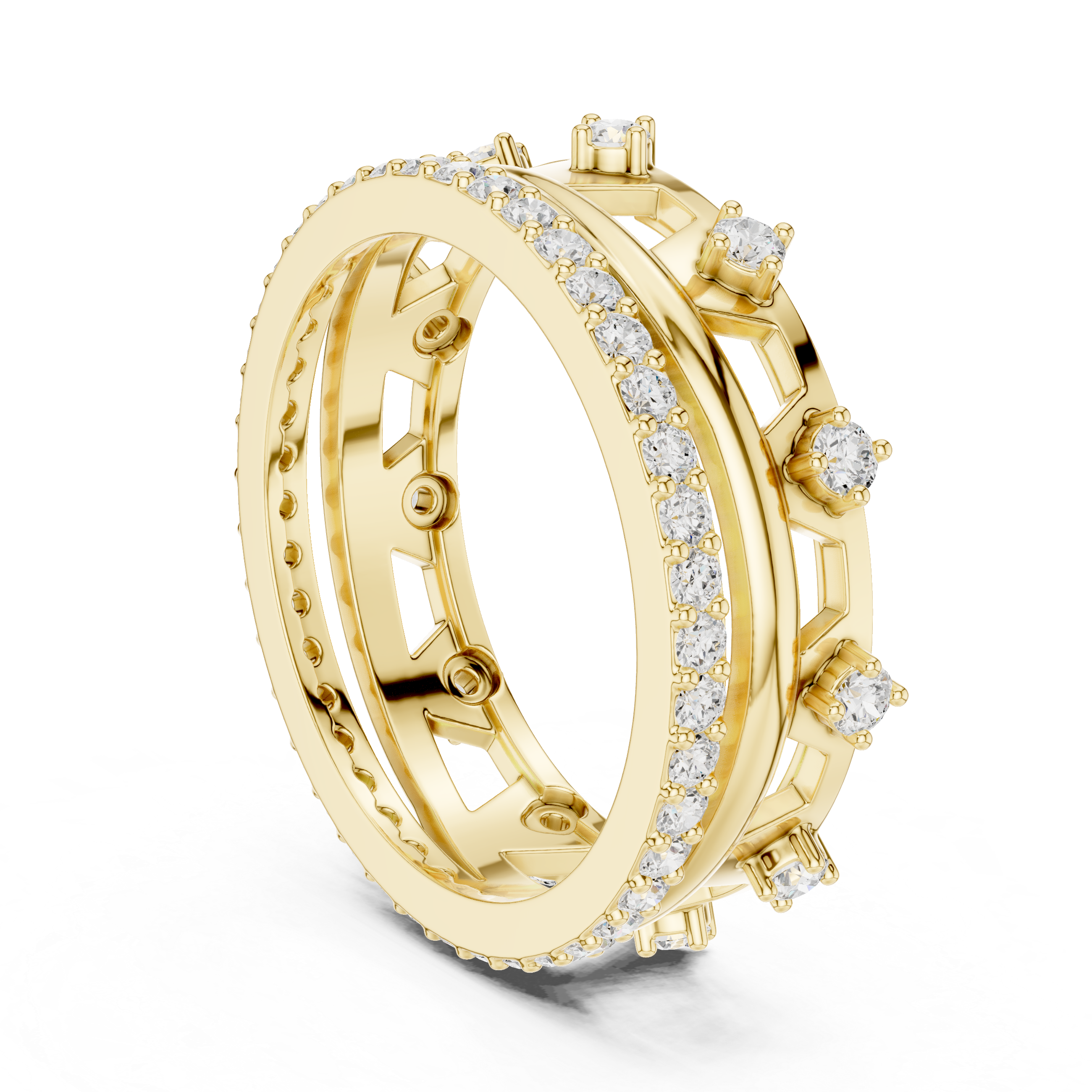 Modern Double Layer Diamond Ring – Open Geometric Eternity Band