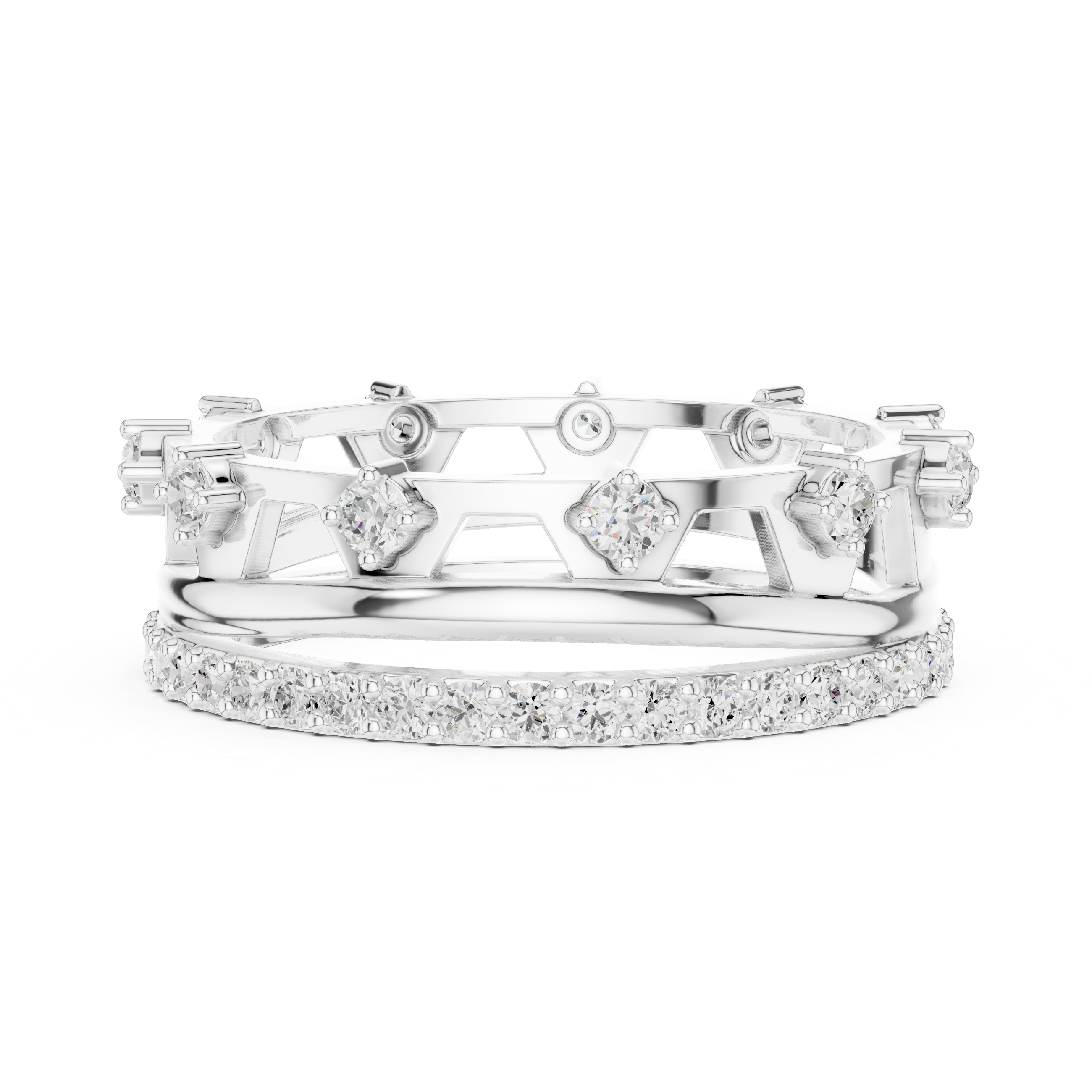 Modern Double Layer Diamond Ring – Open Geometric Eternity Band