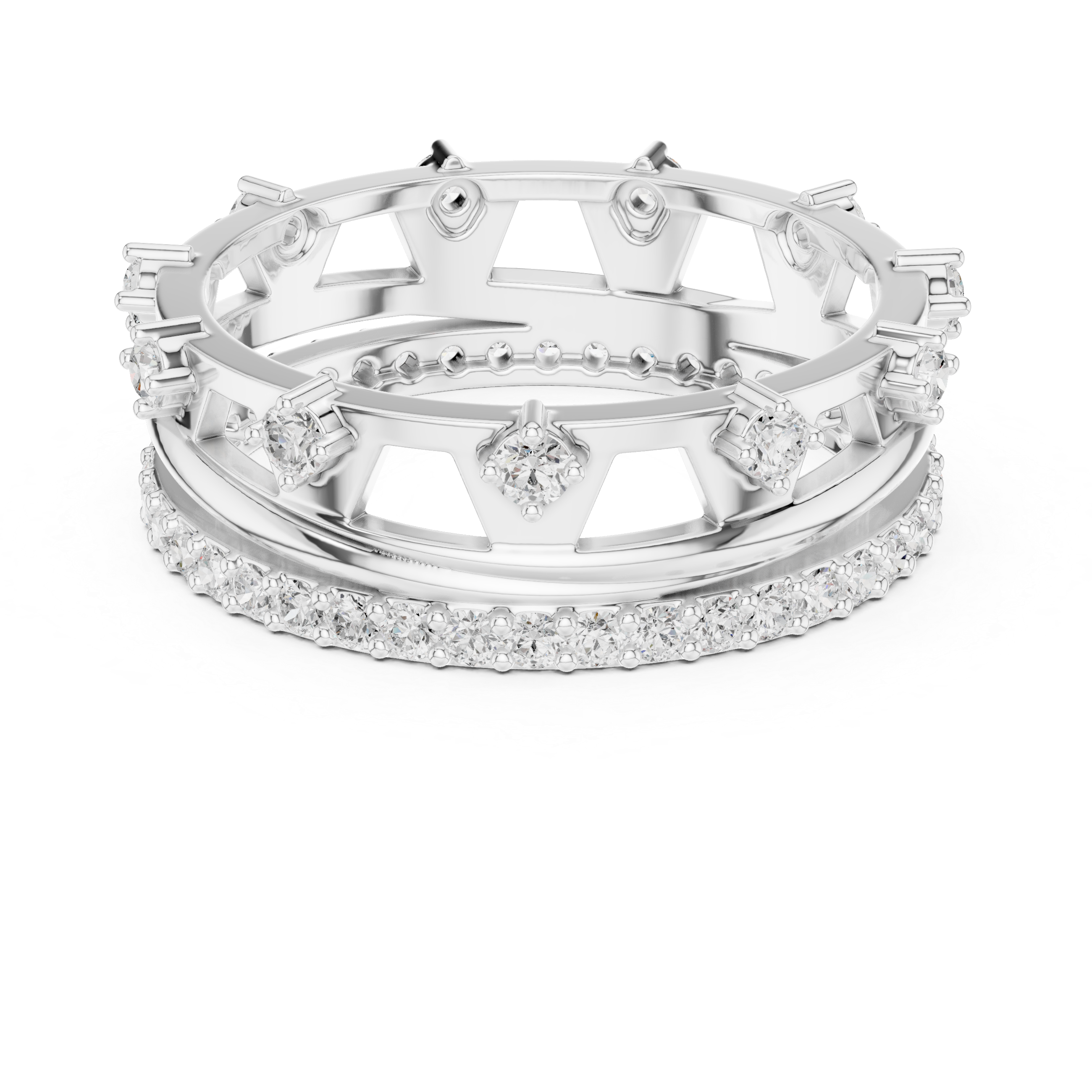 Modern Double Layer Diamond Ring – Open Geometric Eternity Band