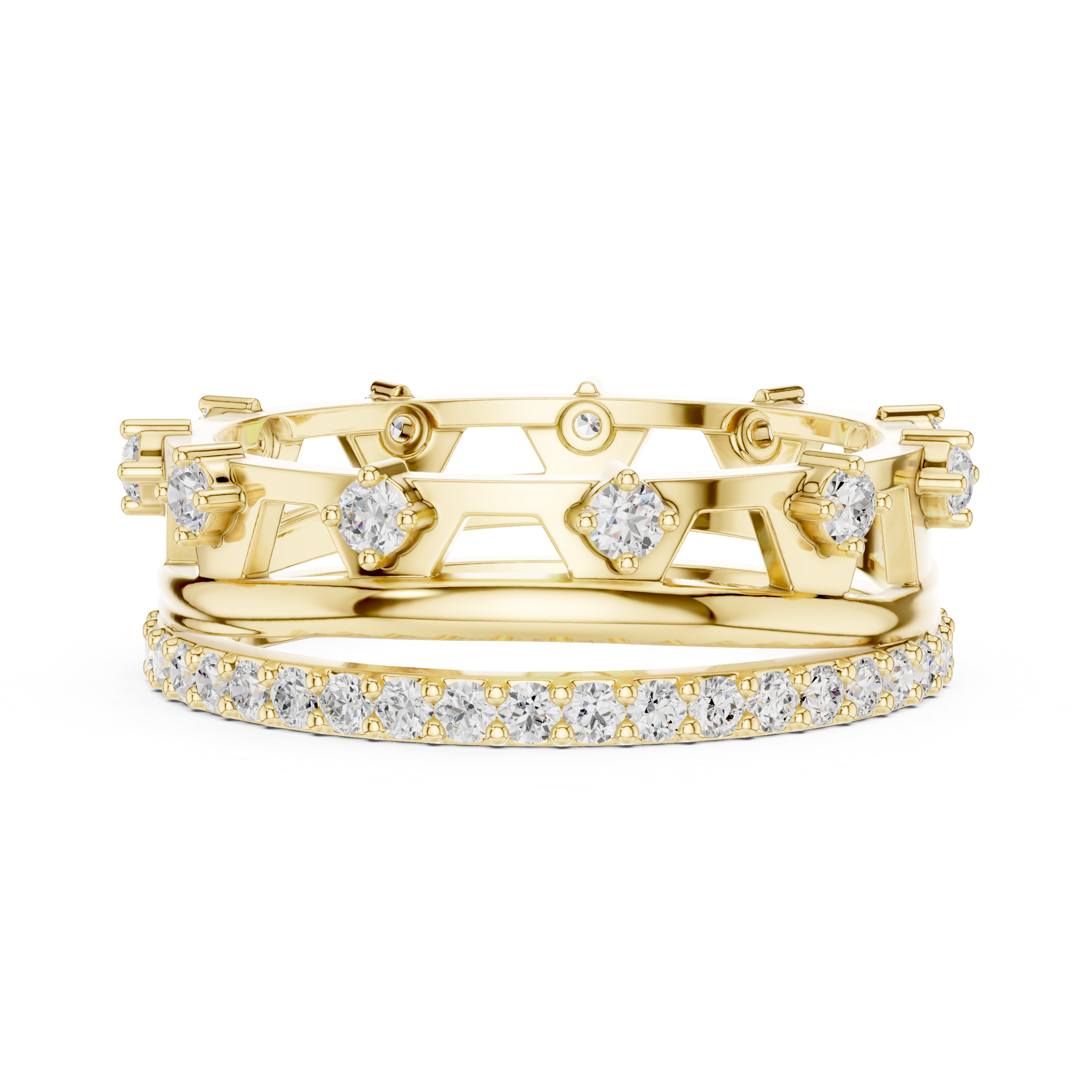 Modern Double Layer Diamond Ring – Open Geometric Eternity Band