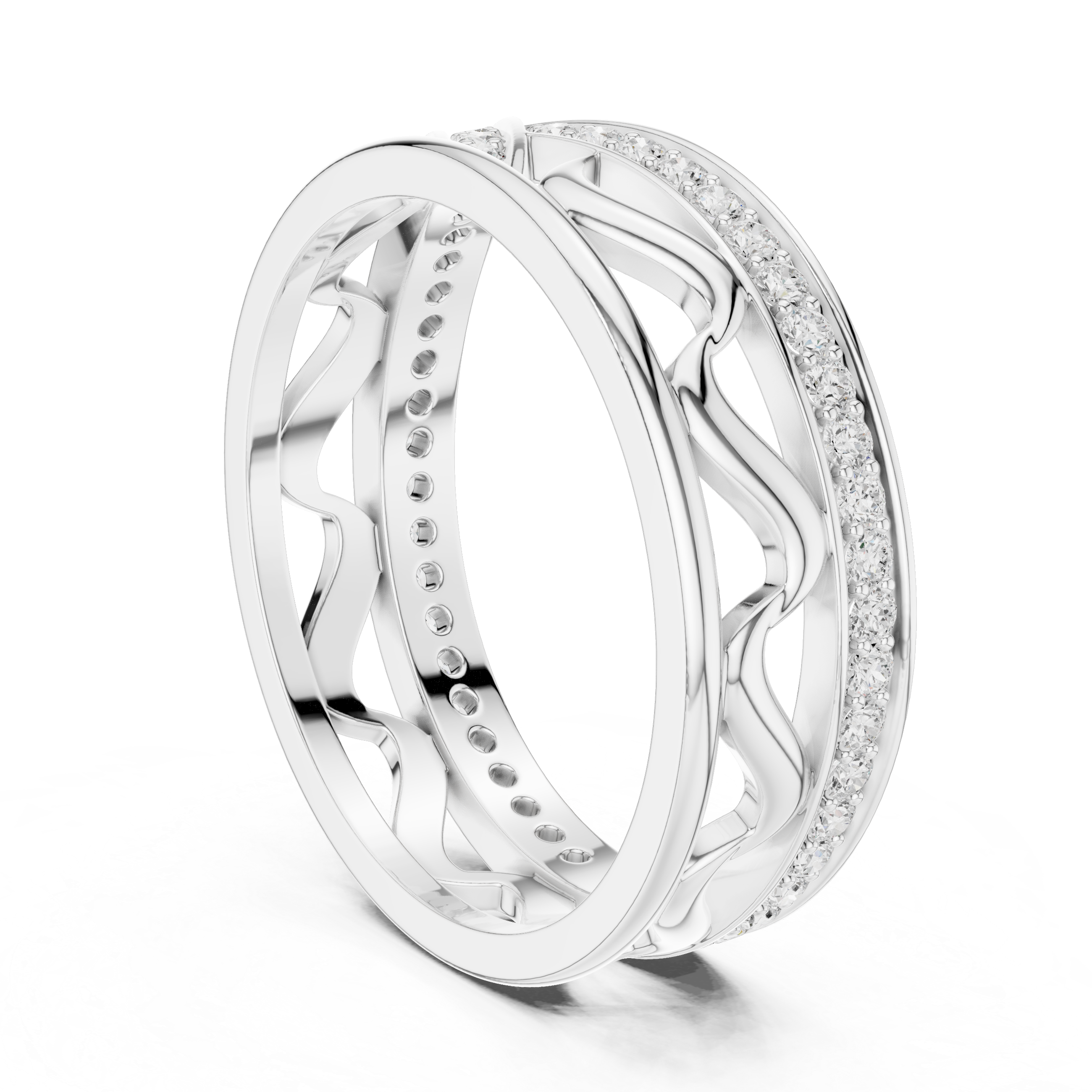 Modern Criss Cross Diamond Ring – Openwork Wave Pavé Band