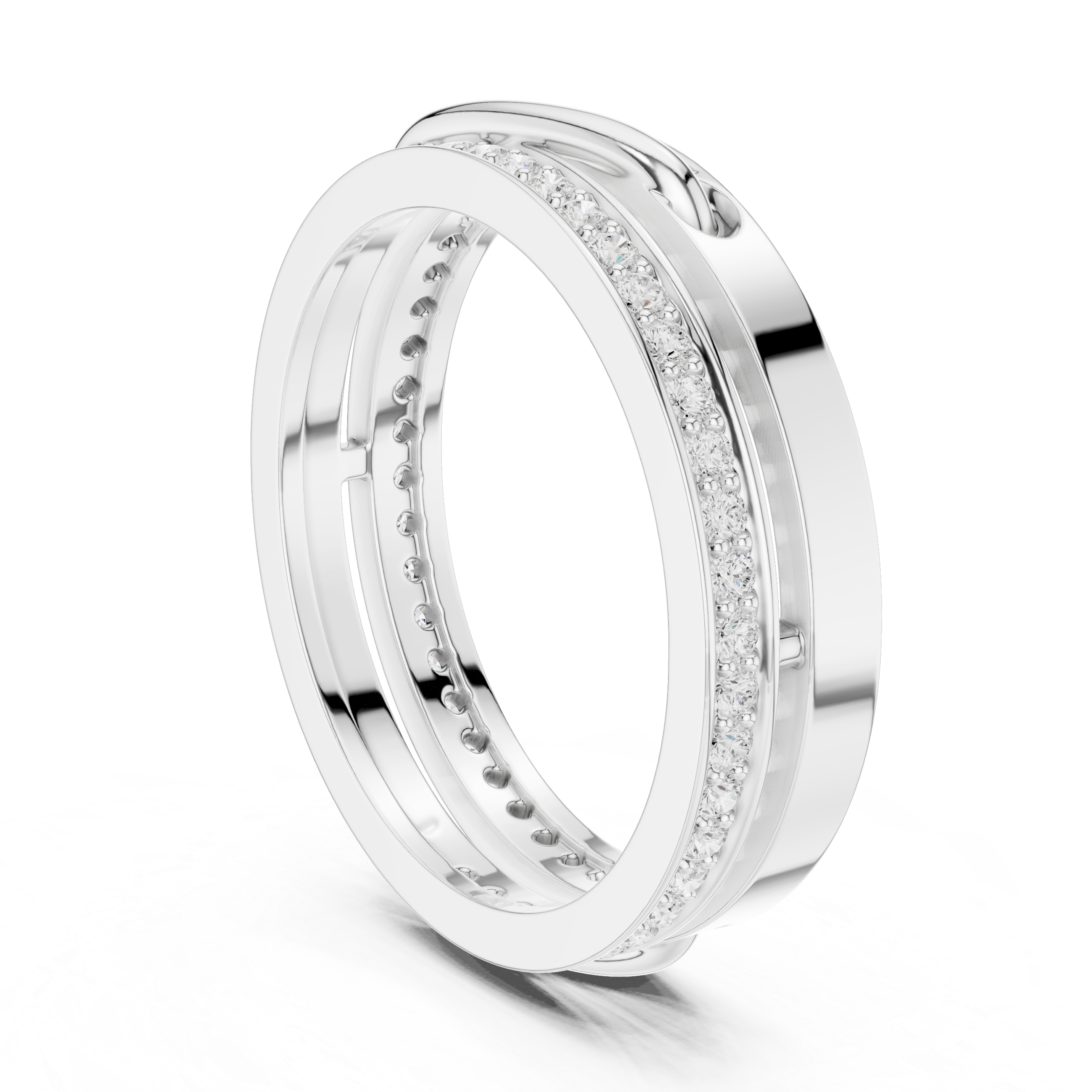 Modern Double Band Diamond Wrap Ring – Open Crossover Statement Ring