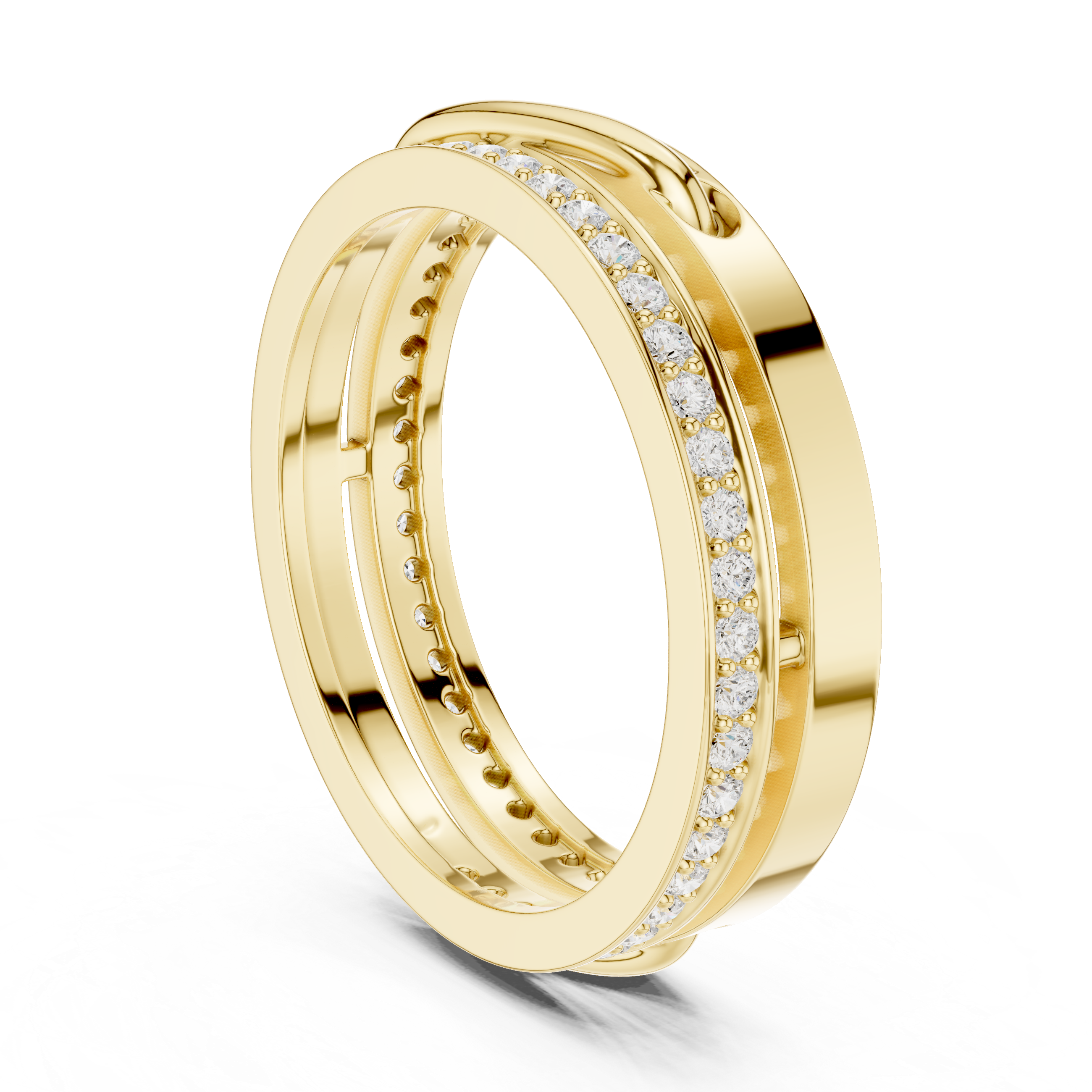 Modern Double Band Diamond Wrap Ring – Open Crossover Statement Ring