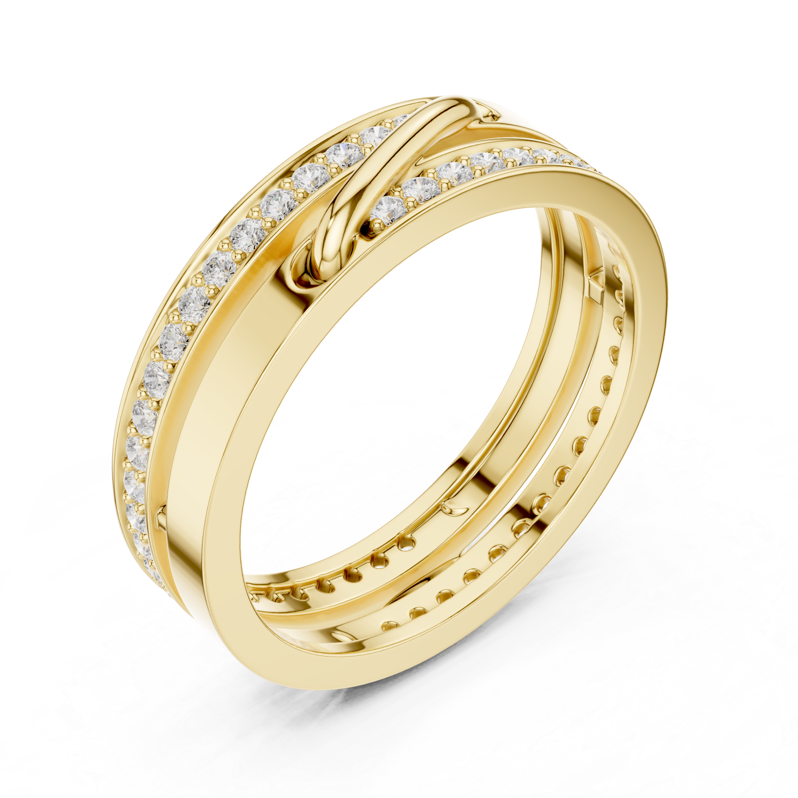 Modern Double Band Diamond Wrap Ring – Open Crossover Statement Ring