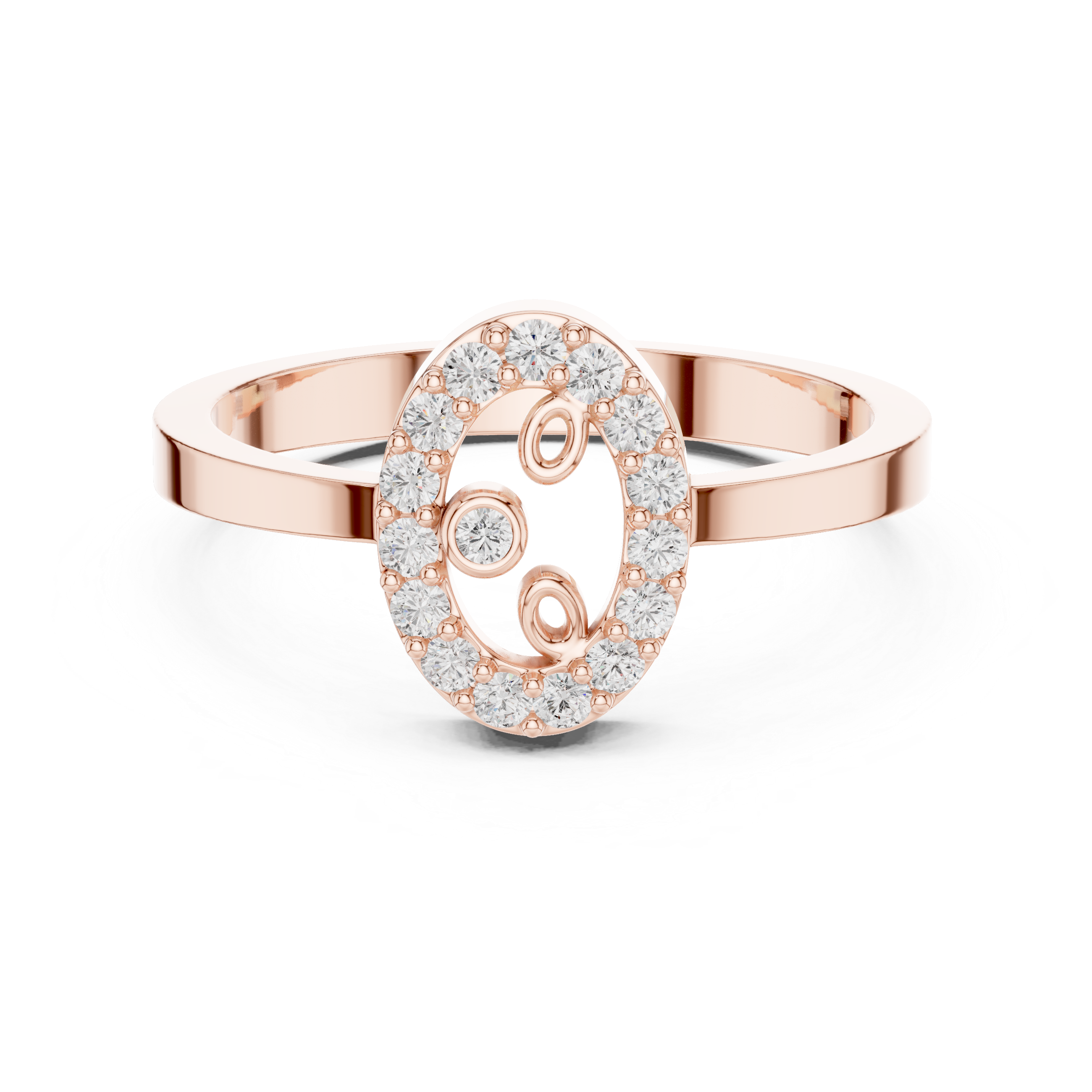 Diamond Initial Letter O Ring – Minimal Oval Monogram Signet Ring