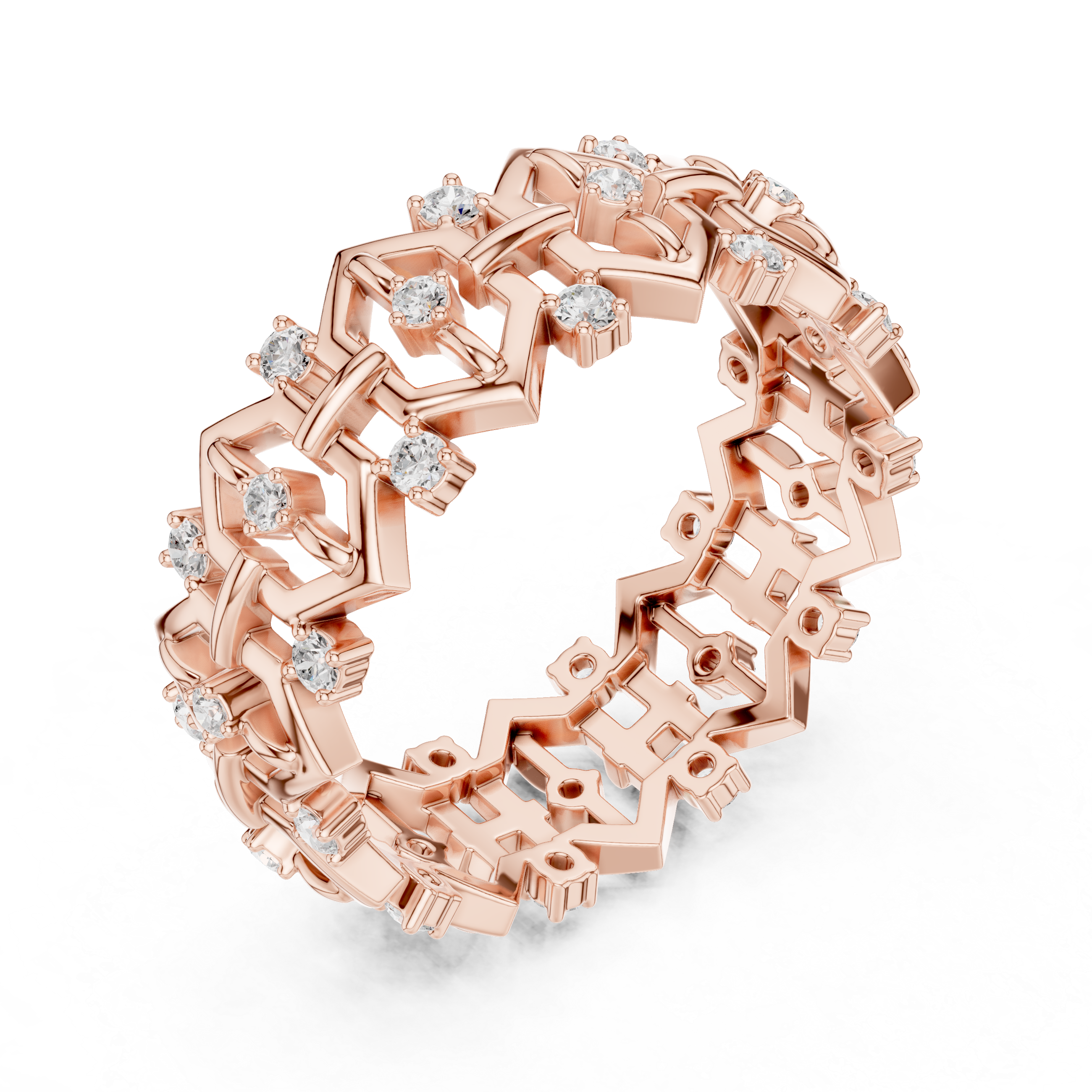 Geometric Diamond Eternity Ring – Modern Openwork Statement Wedding Band