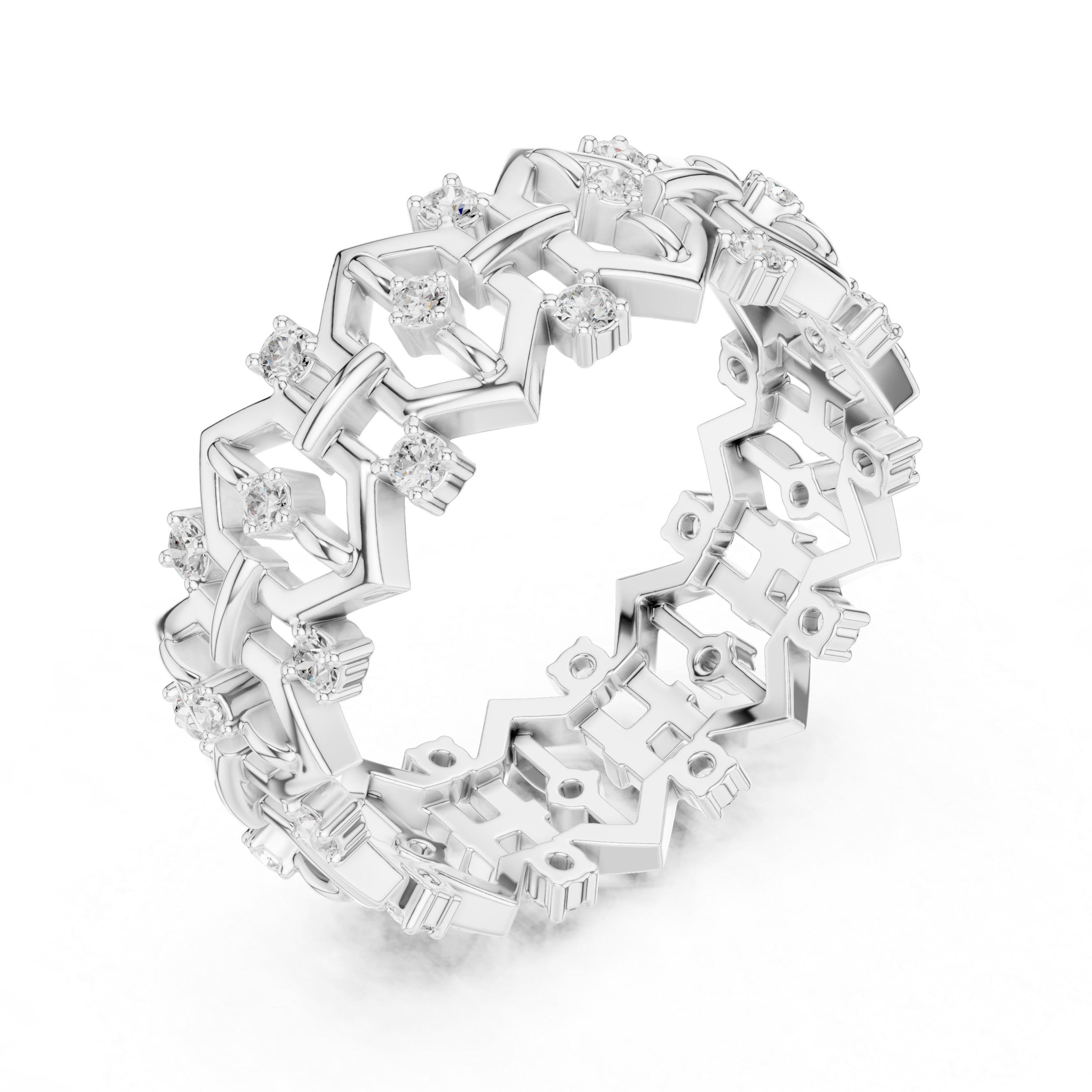 Geometric Diamond Eternity Ring – Modern Openwork Statement Wedding Band