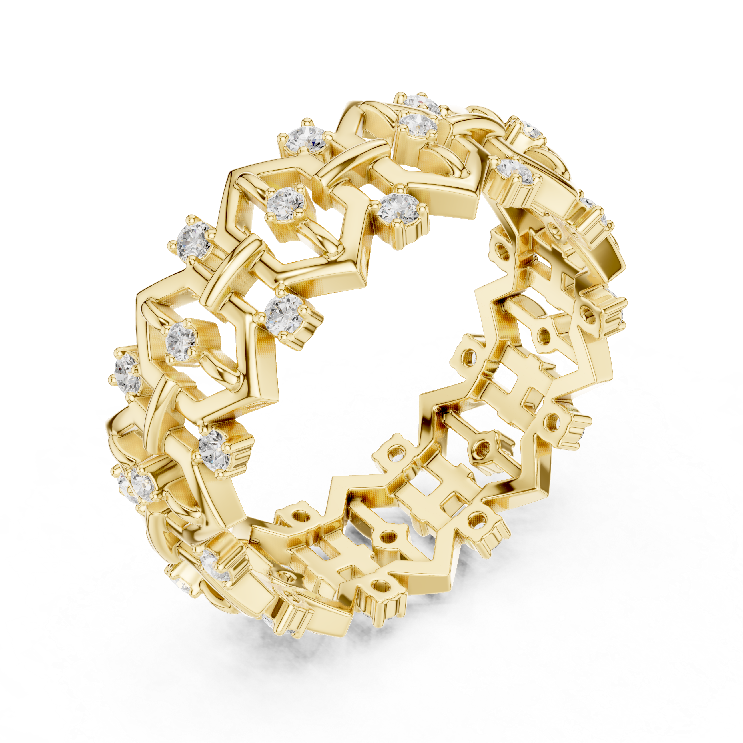 Geometric Diamond Eternity Ring – Modern Openwork Statement Wedding Band
