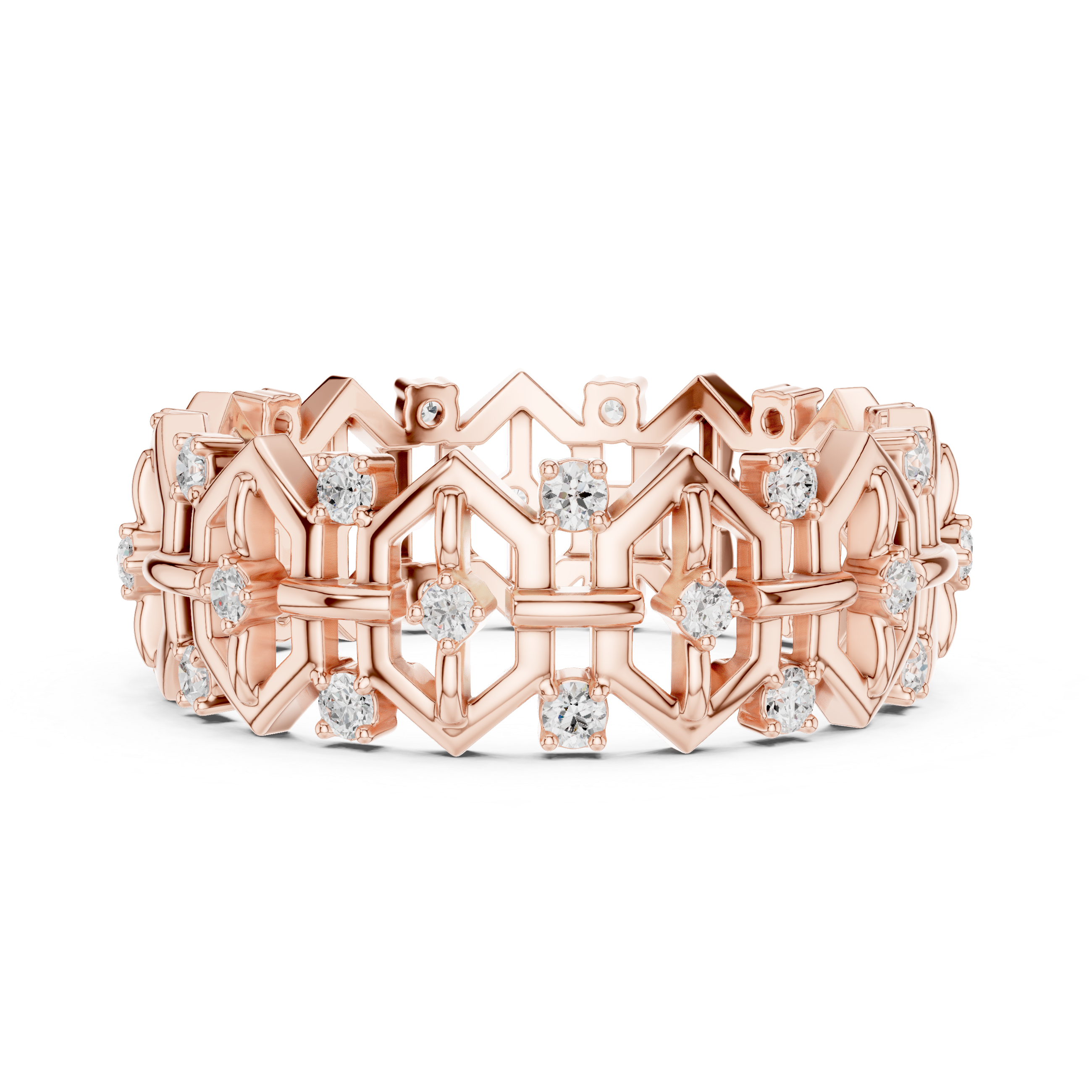 Geometric Diamond Eternity Ring – Modern Openwork Statement Wedding Band