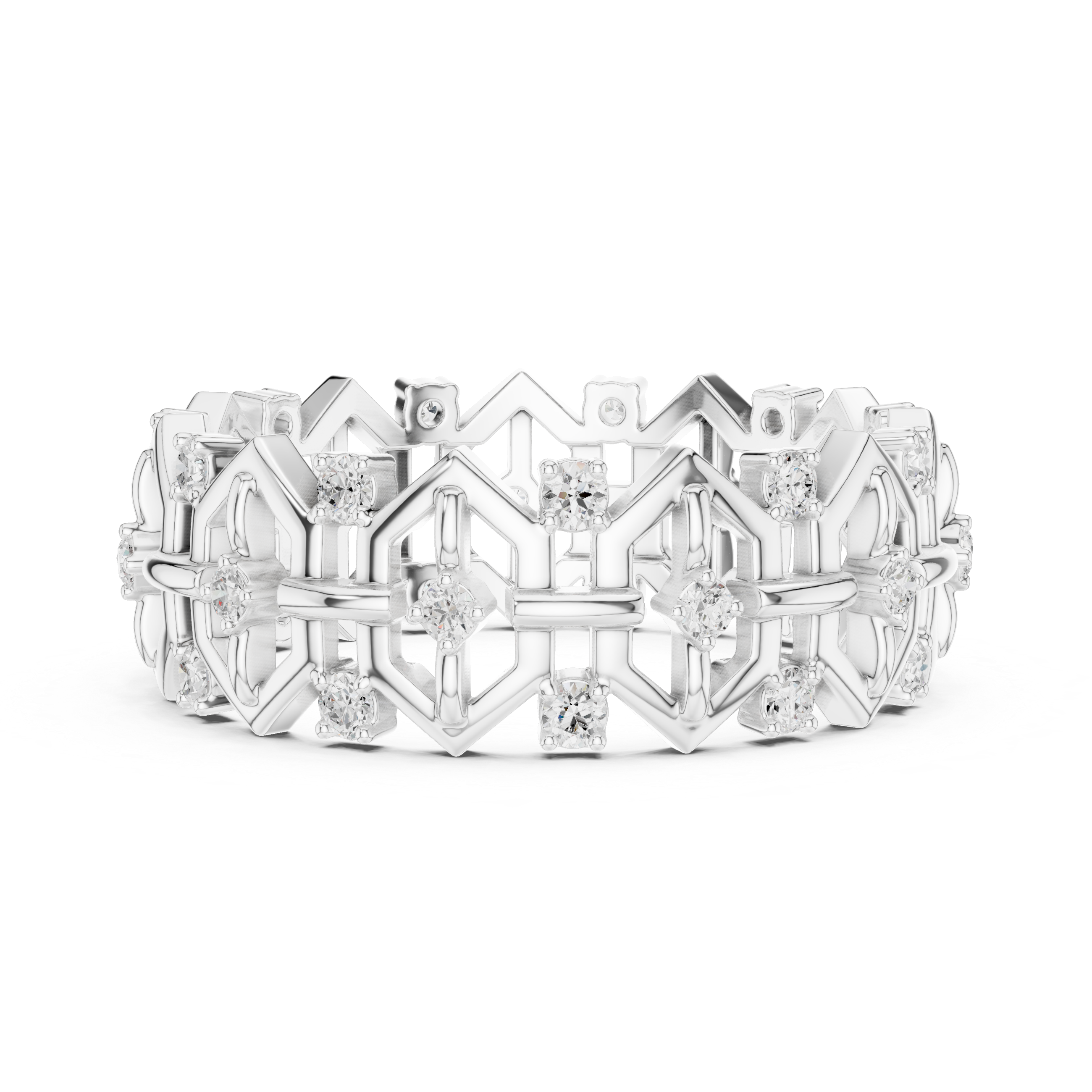 Geometric Diamond Eternity Ring – Modern Openwork Statement Wedding Band