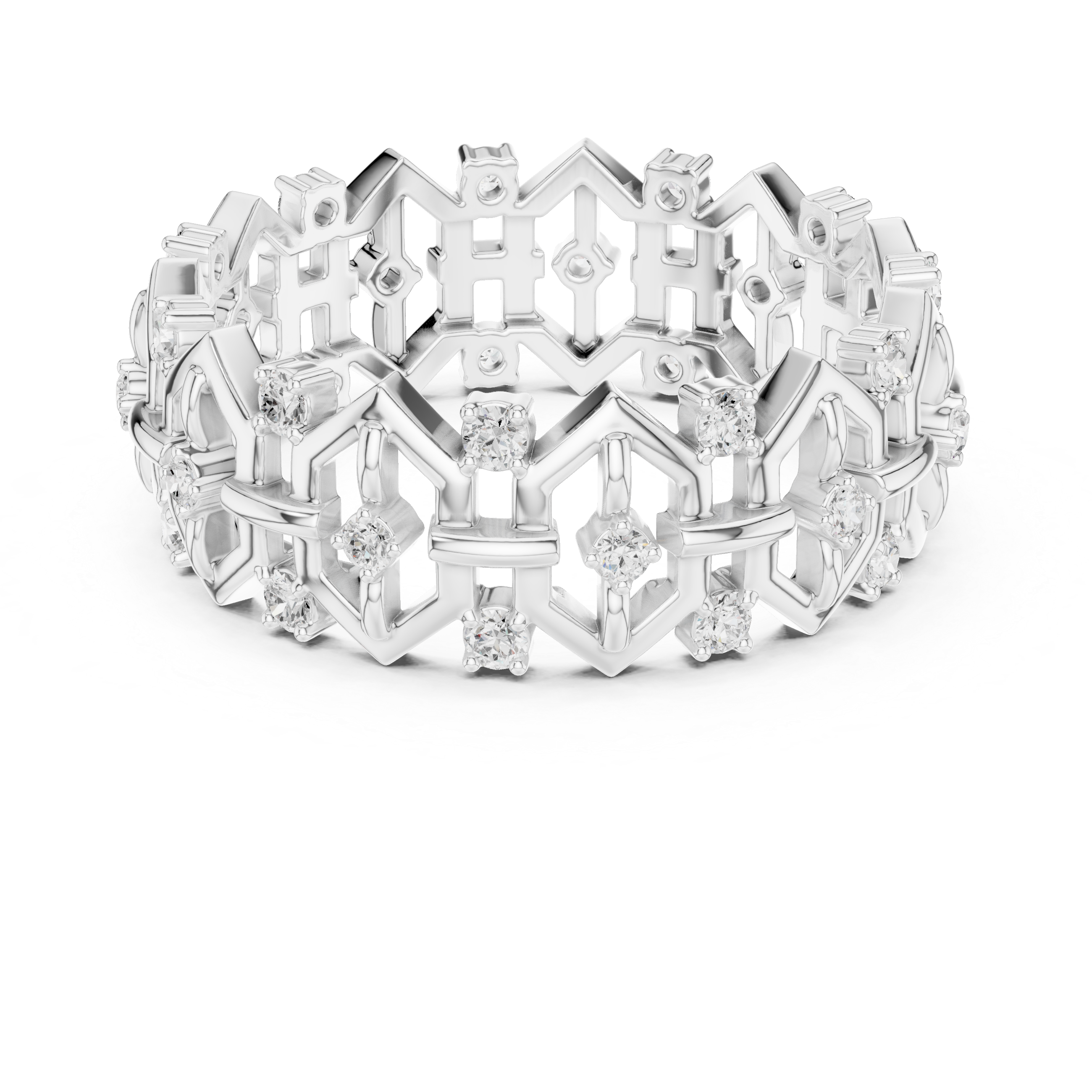 Geometric Diamond Eternity Ring – Modern Openwork Statement Wedding Band