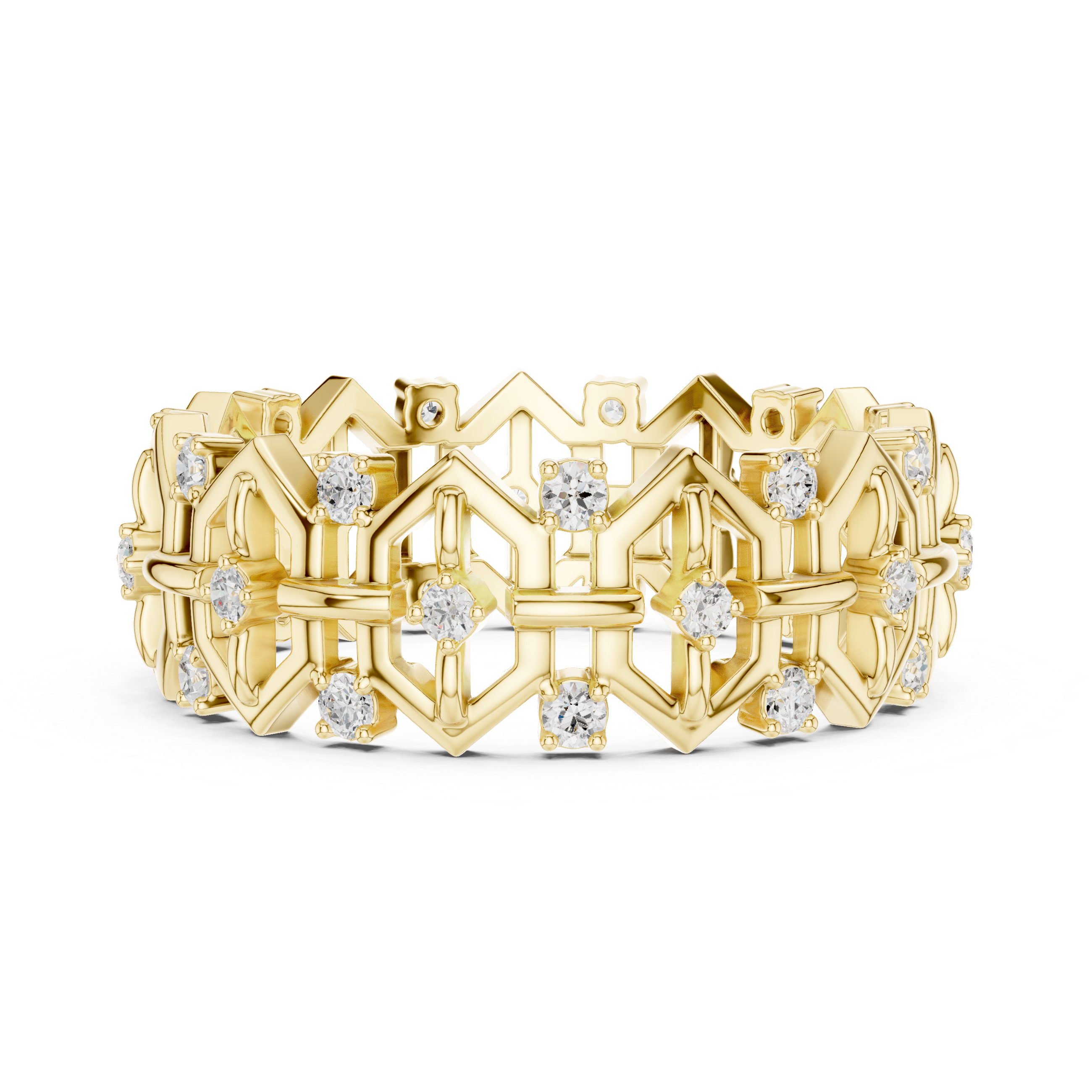 Geometric Diamond Eternity Ring – Modern Openwork Statement Wedding Band