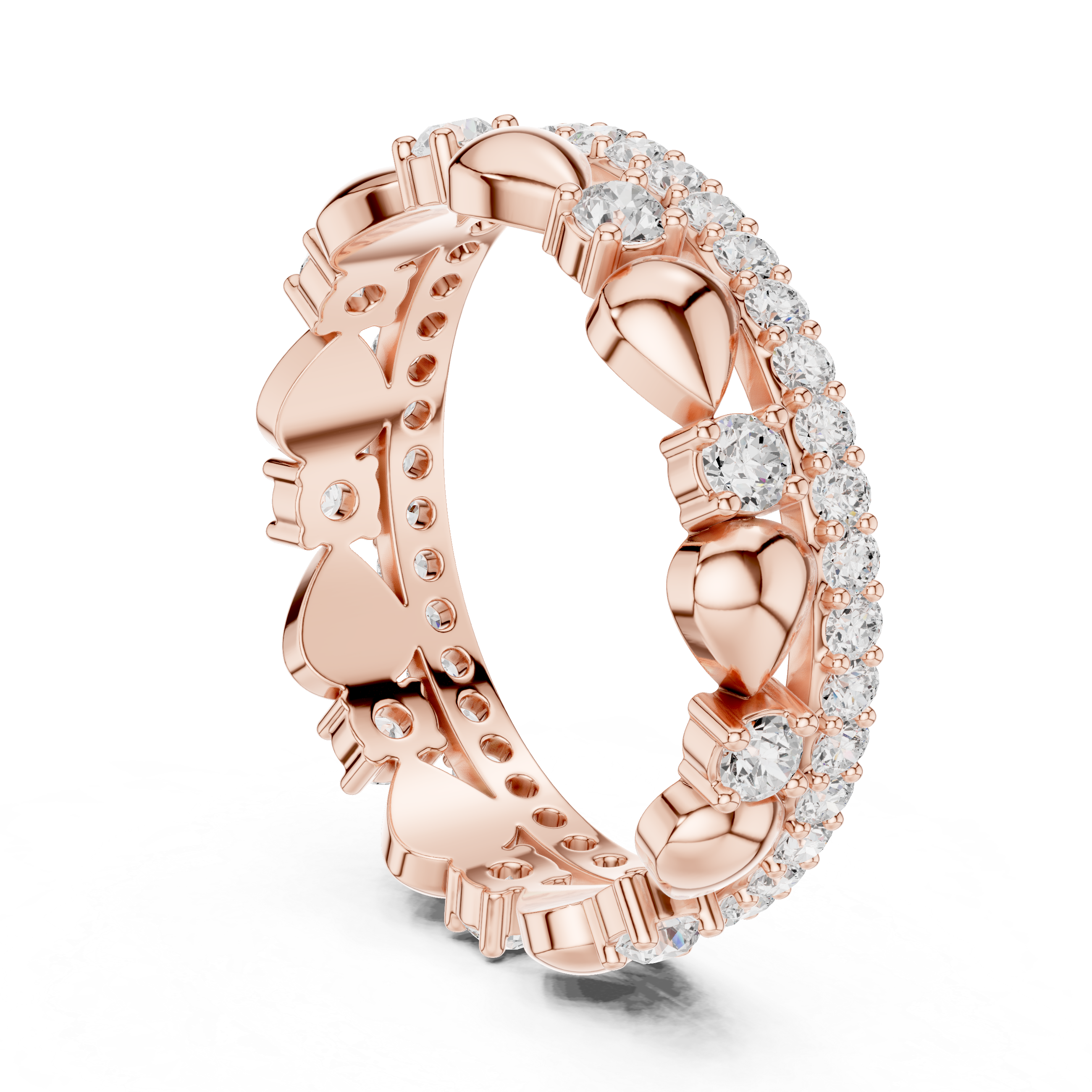Heart Motif Diamond Eternity Ring – Romantic Double Row Wedding Band