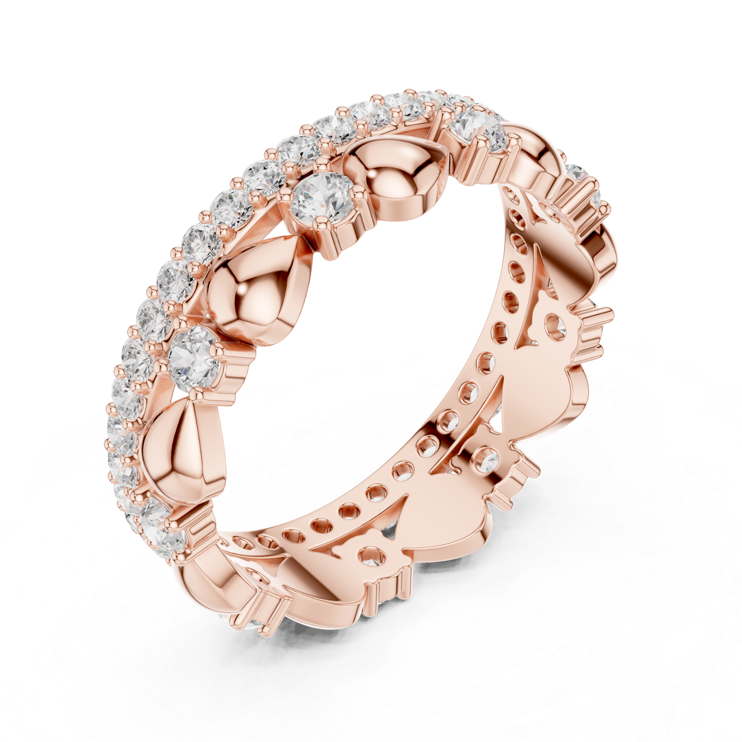 Heart Motif Diamond Eternity Ring – Romantic Double Row Wedding Band