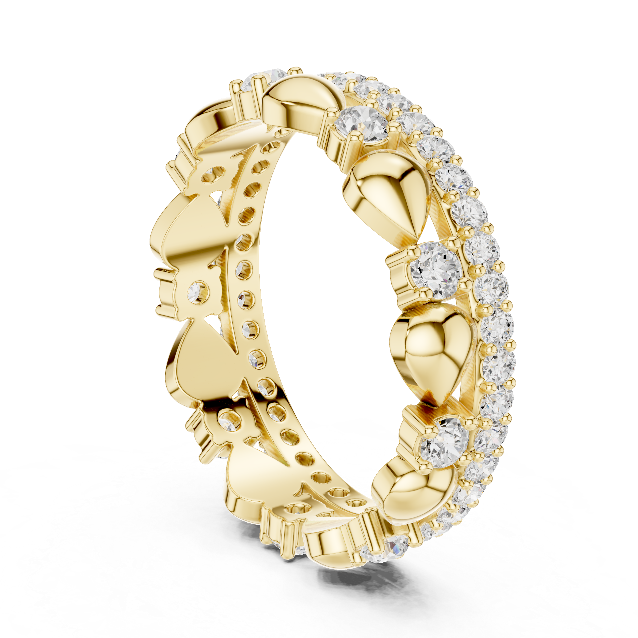 Heart Motif Diamond Eternity Ring – Romantic Double Row Wedding Band