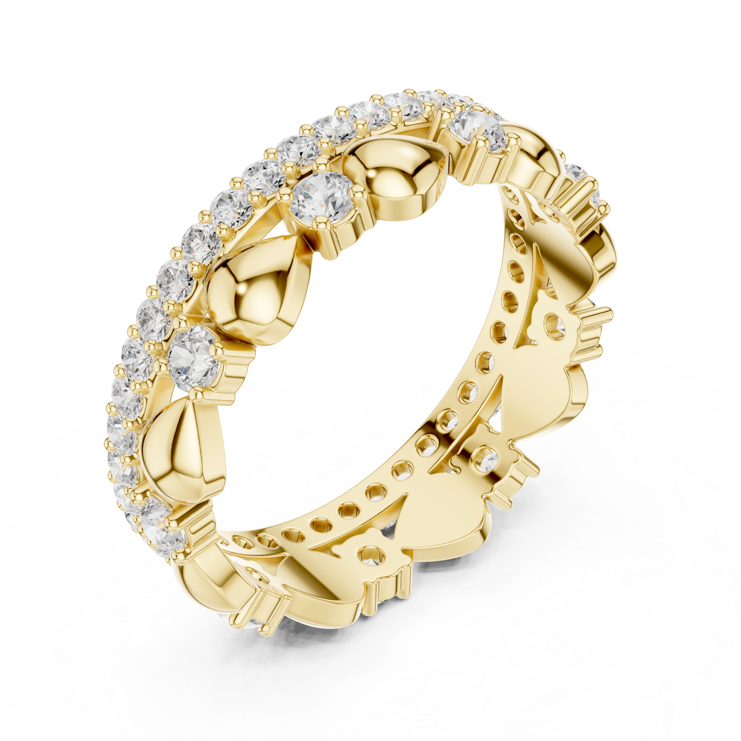 Heart Motif Diamond Eternity Ring – Romantic Double Row Wedding Band