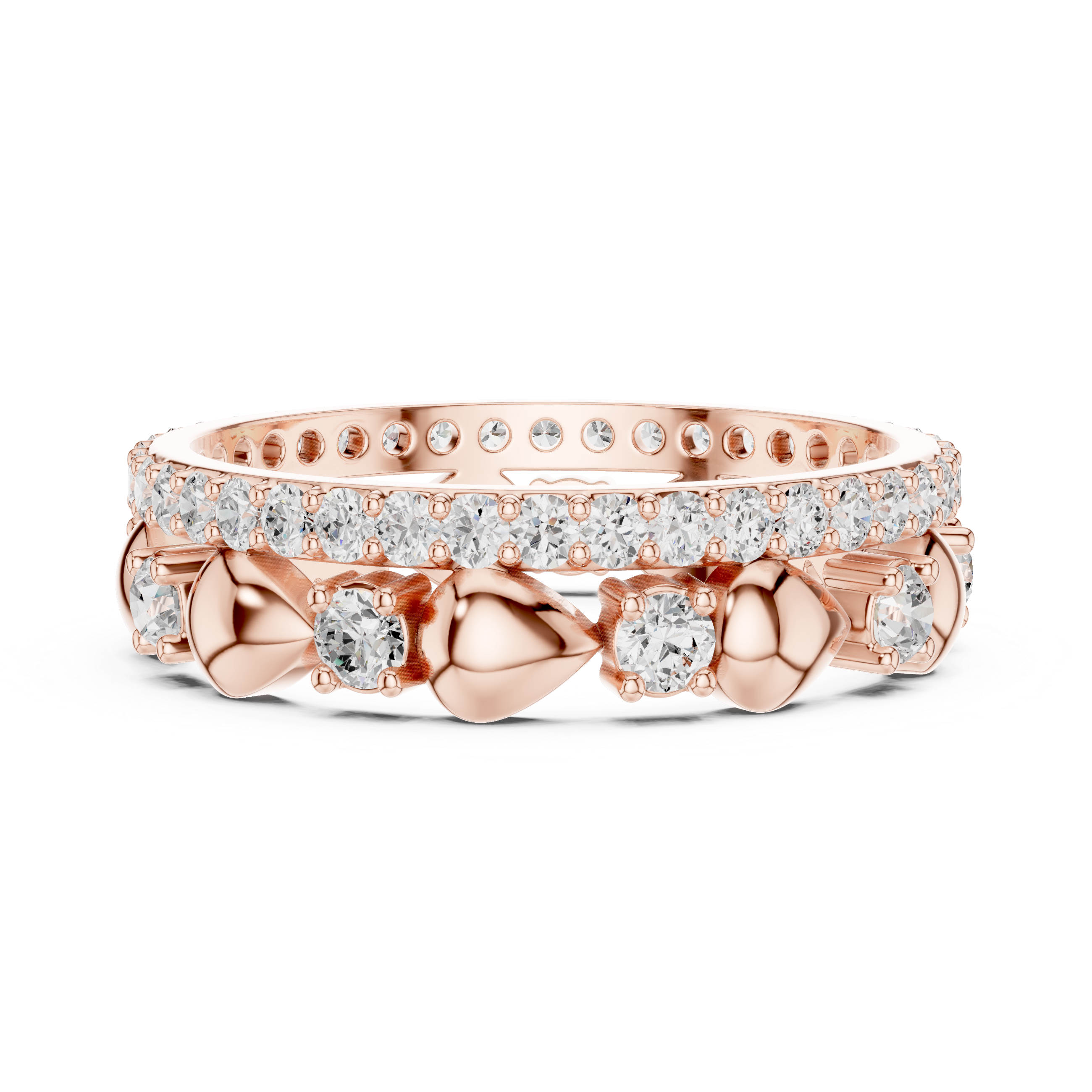 Heart Motif Diamond Eternity Ring – Romantic Double Row Wedding Band