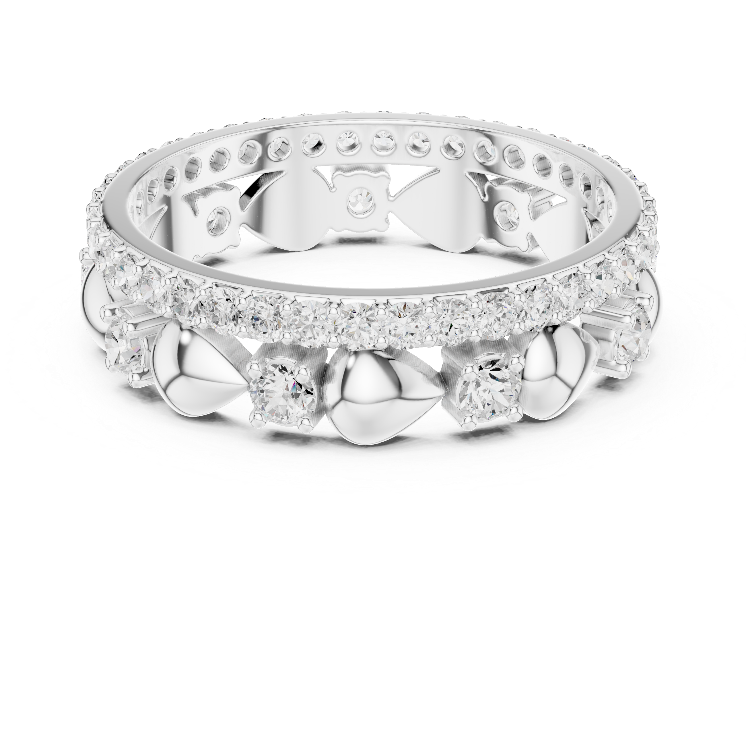 Heart Motif Diamond Eternity Ring – Romantic Double Row Wedding Band