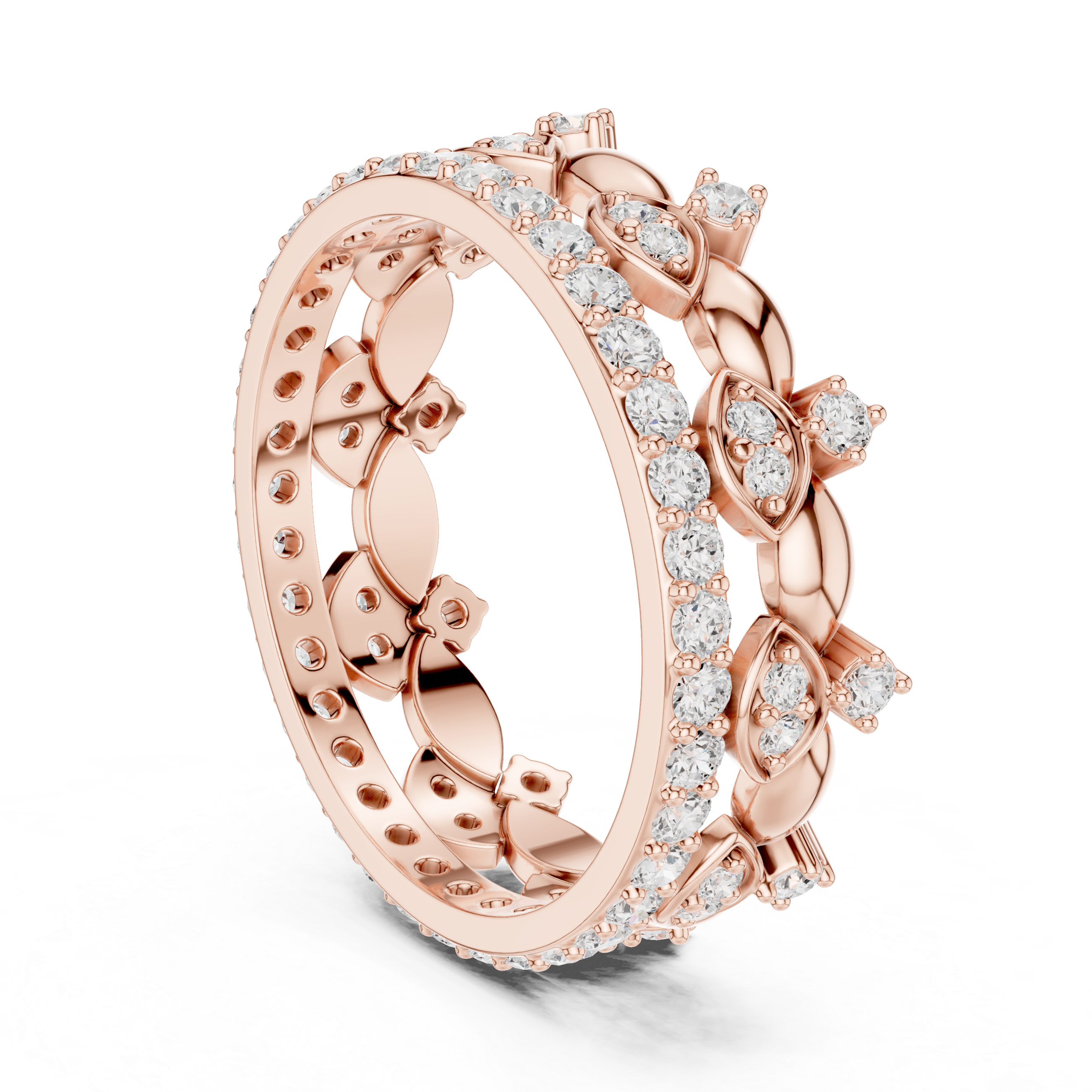 Vintage Marquise Diamond Eternity Ring – Double Row Floral Openwork Wedding Band