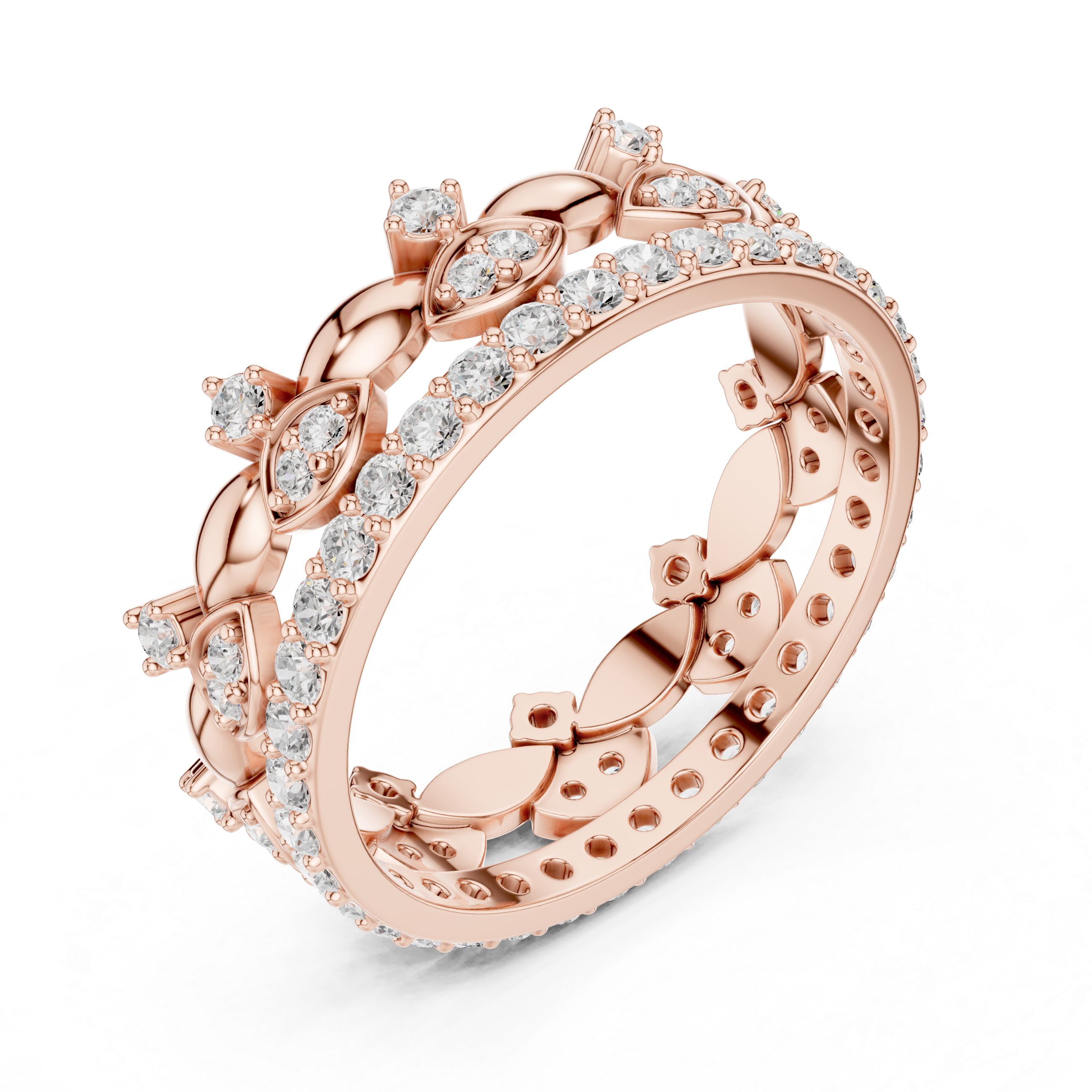 Vintage Marquise Diamond Eternity Ring – Double Row Floral Openwork Wedding Band