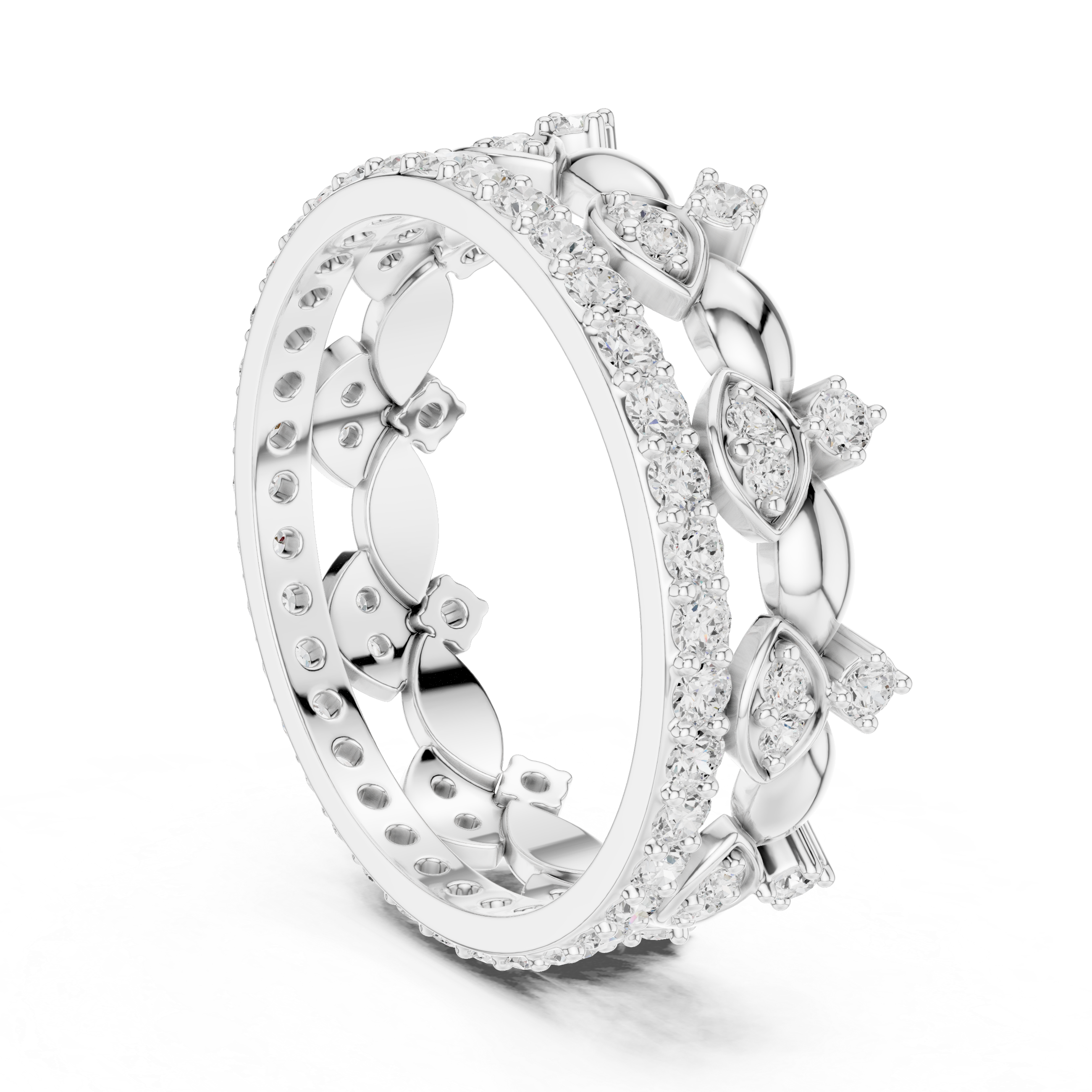 Vintage Marquise Diamond Eternity Ring – Double Row Floral Openwork Wedding Band