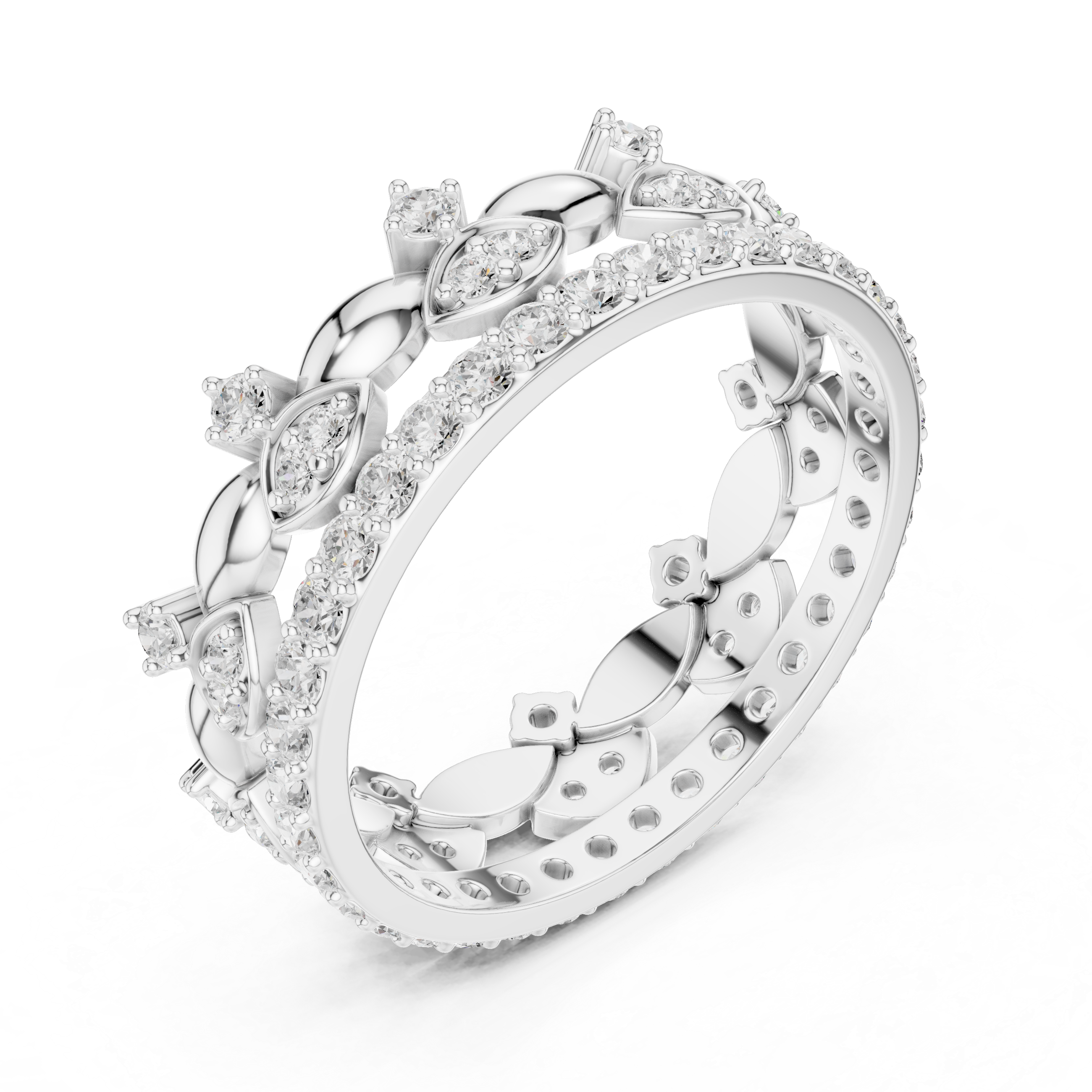 Vintage Marquise Diamond Eternity Ring – Double Row Floral Openwork Wedding Band