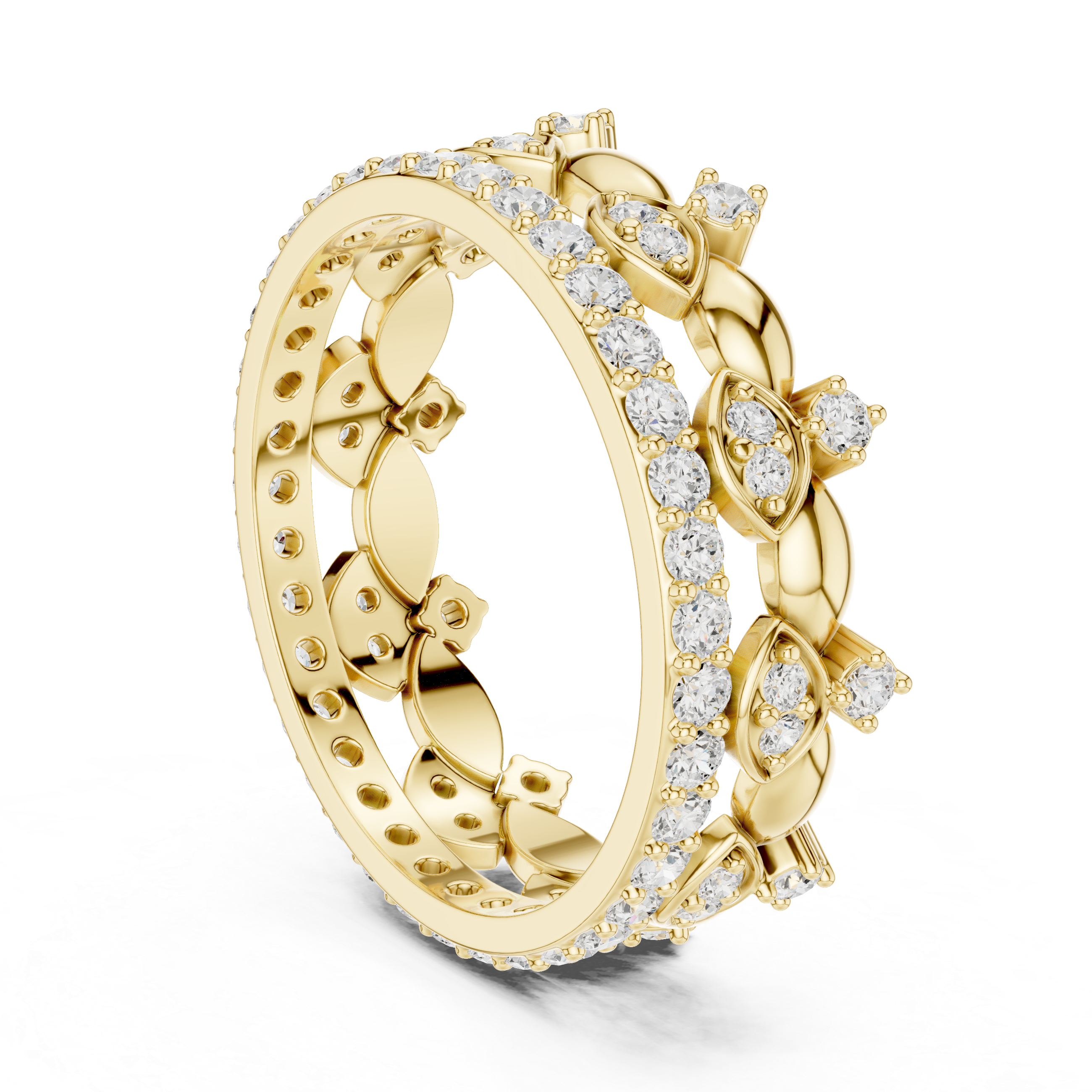 Vintage Marquise Diamond Eternity Ring – Double Row Floral Openwork Wedding Band