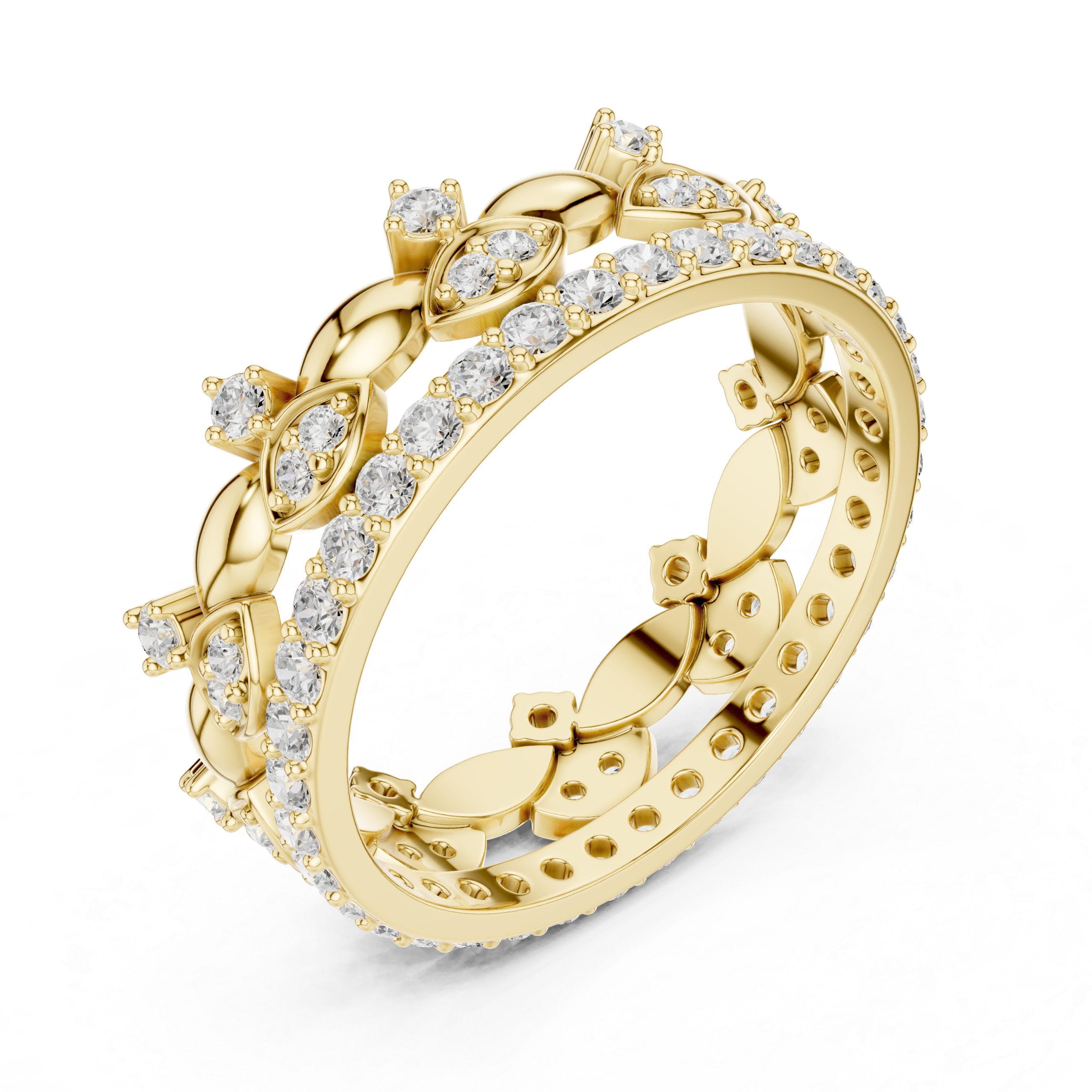 Vintage Marquise Diamond Eternity Ring – Double Row Floral Openwork Wedding Band