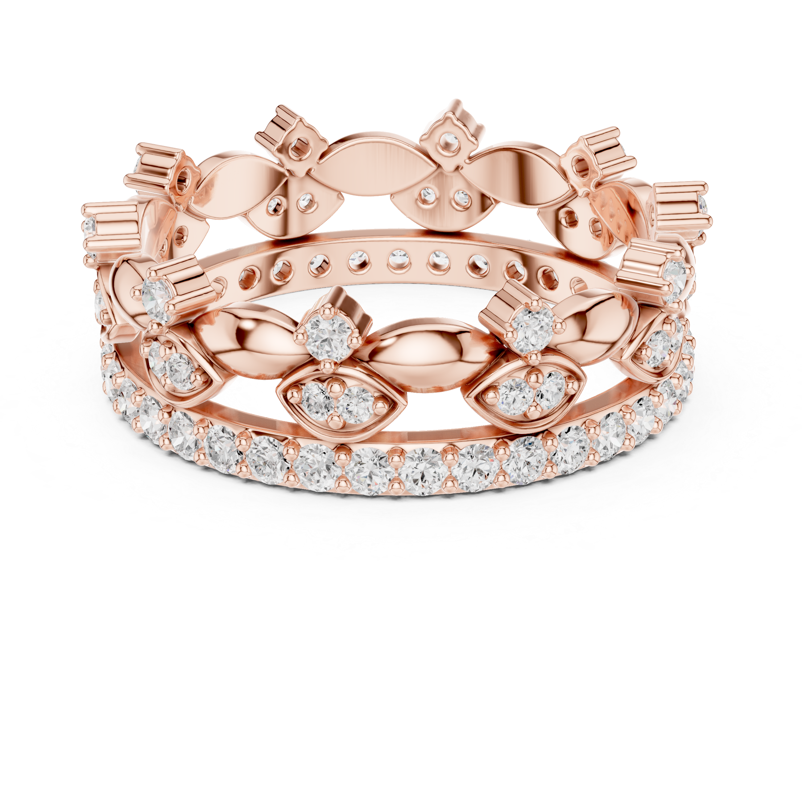 Vintage Marquise Diamond Eternity Ring – Double Row Floral Openwork Wedding Band