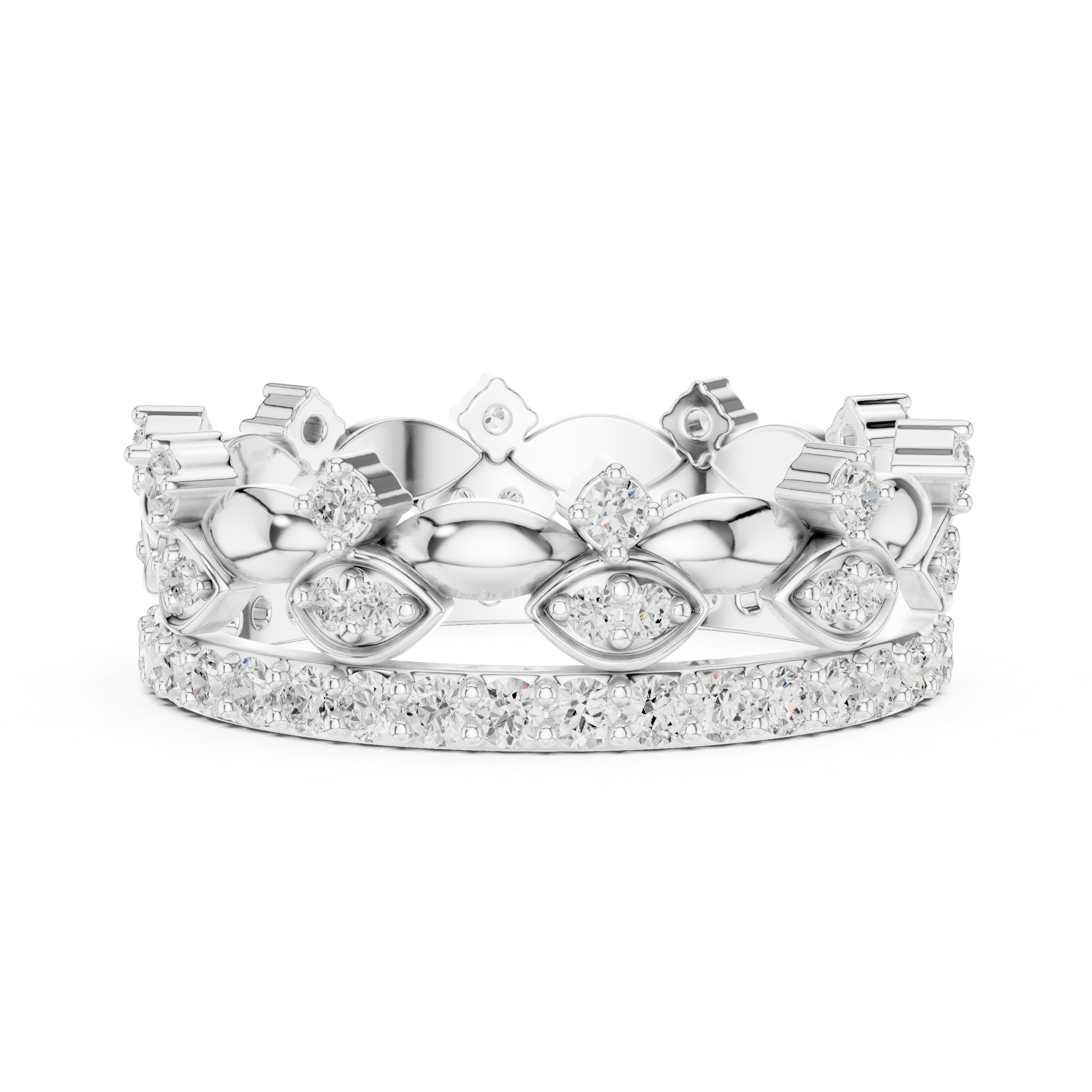 Vintage Marquise Diamond Eternity Ring – Double Row Floral Openwork Wedding Band