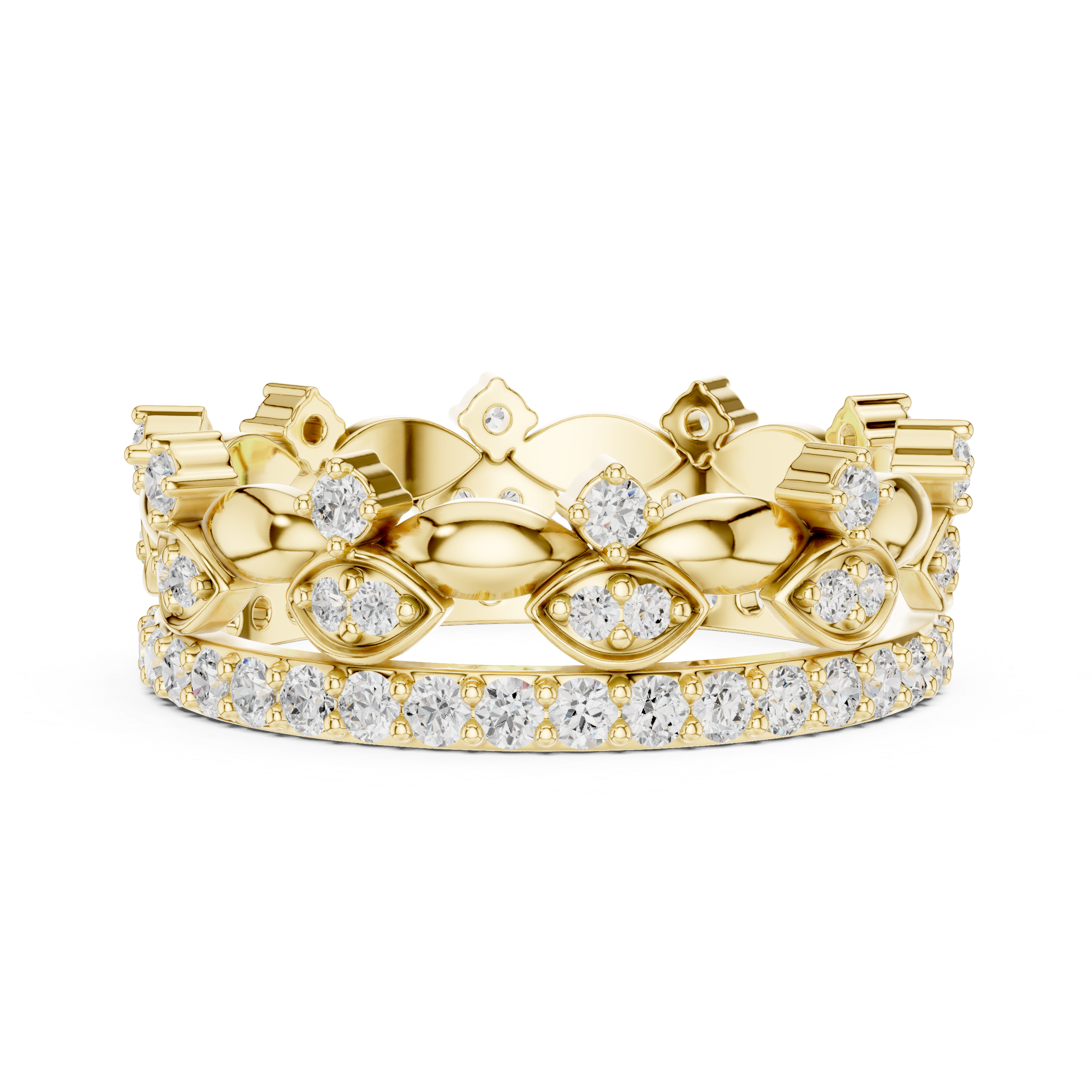 Vintage Marquise Diamond Eternity Ring – Double Row Floral Openwork Wedding Band