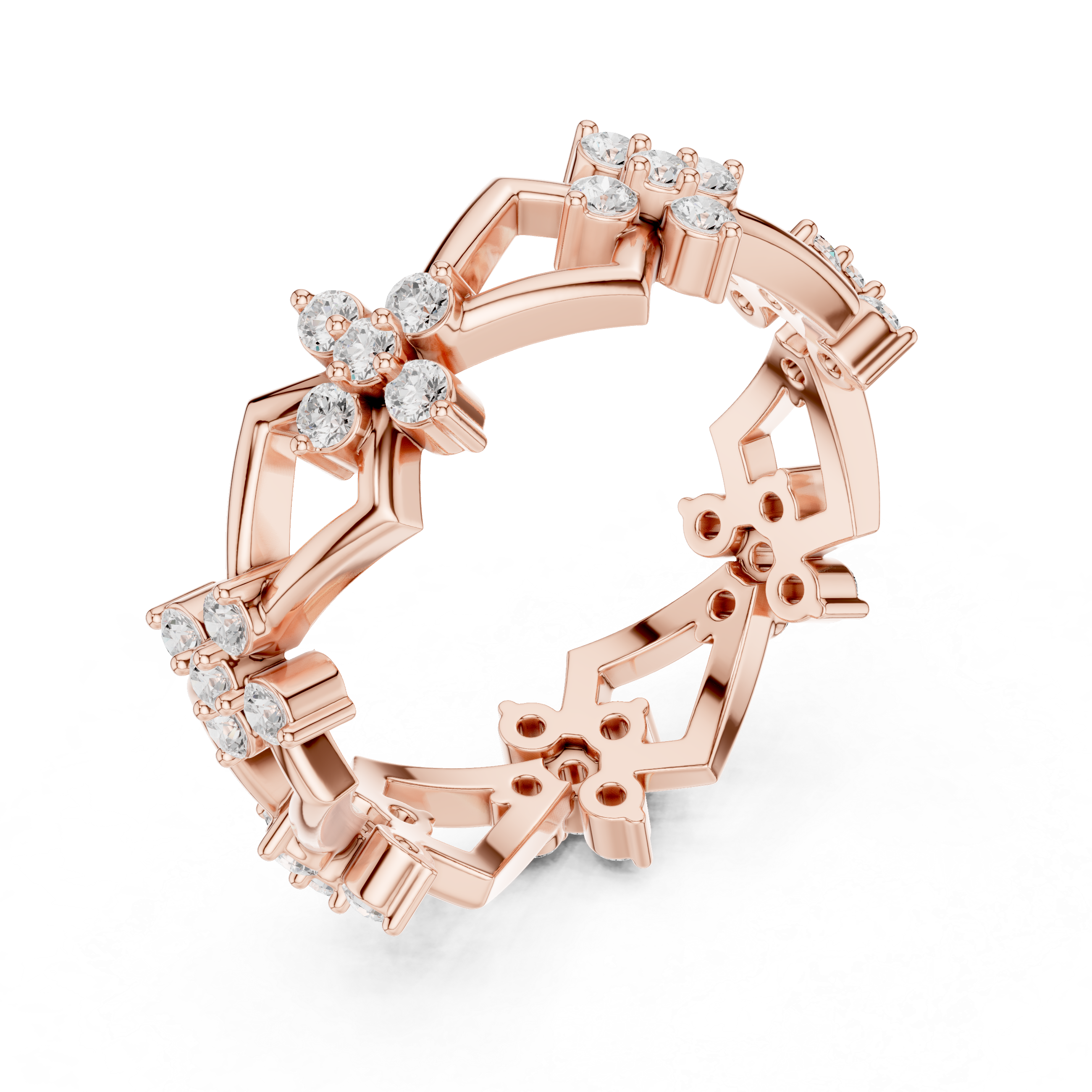 Geometric Floral Diamond Eternity Ring – Modern Openwork Statement Wedding Band