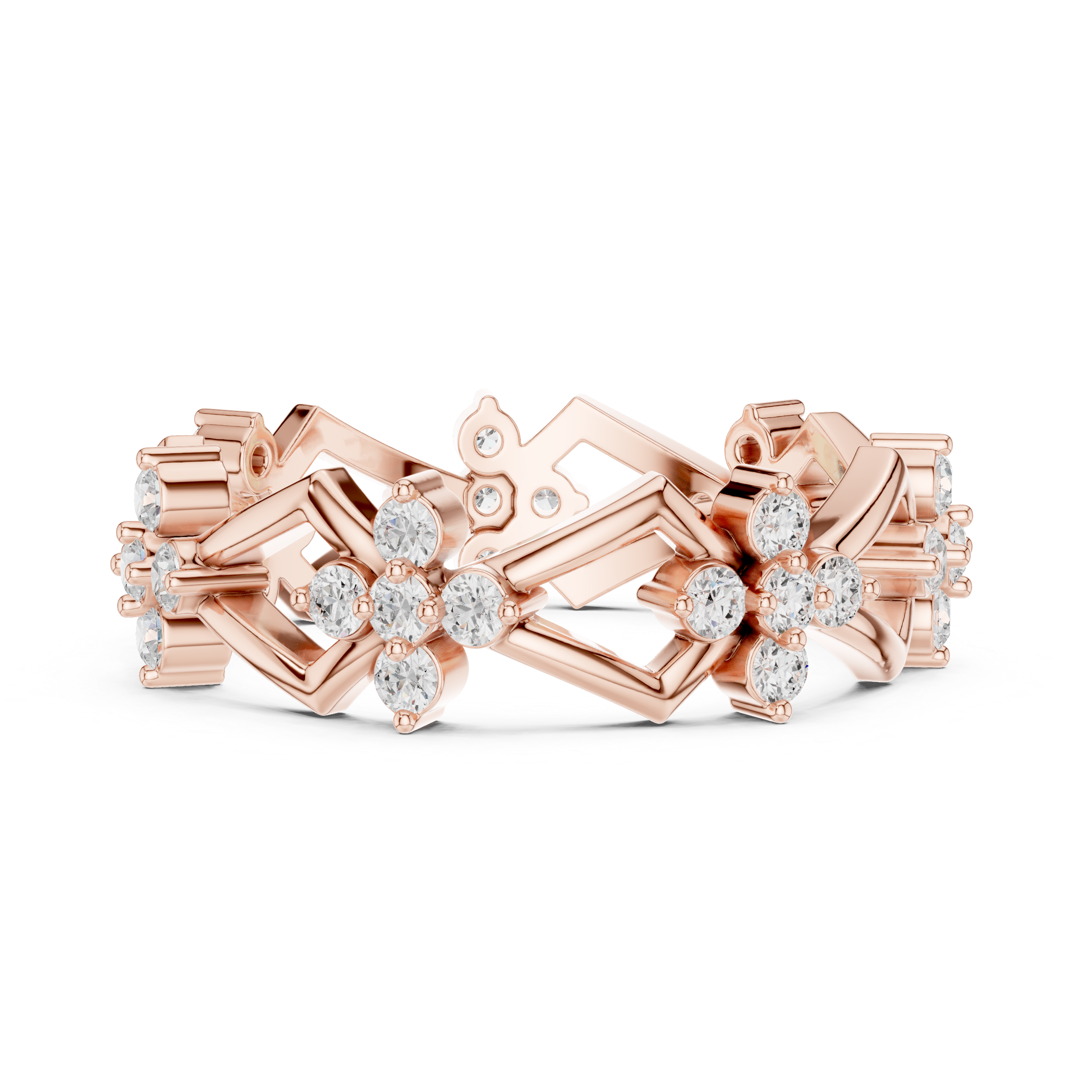 Geometric Floral Diamond Eternity Ring – Modern Openwork Statement Wedding Band