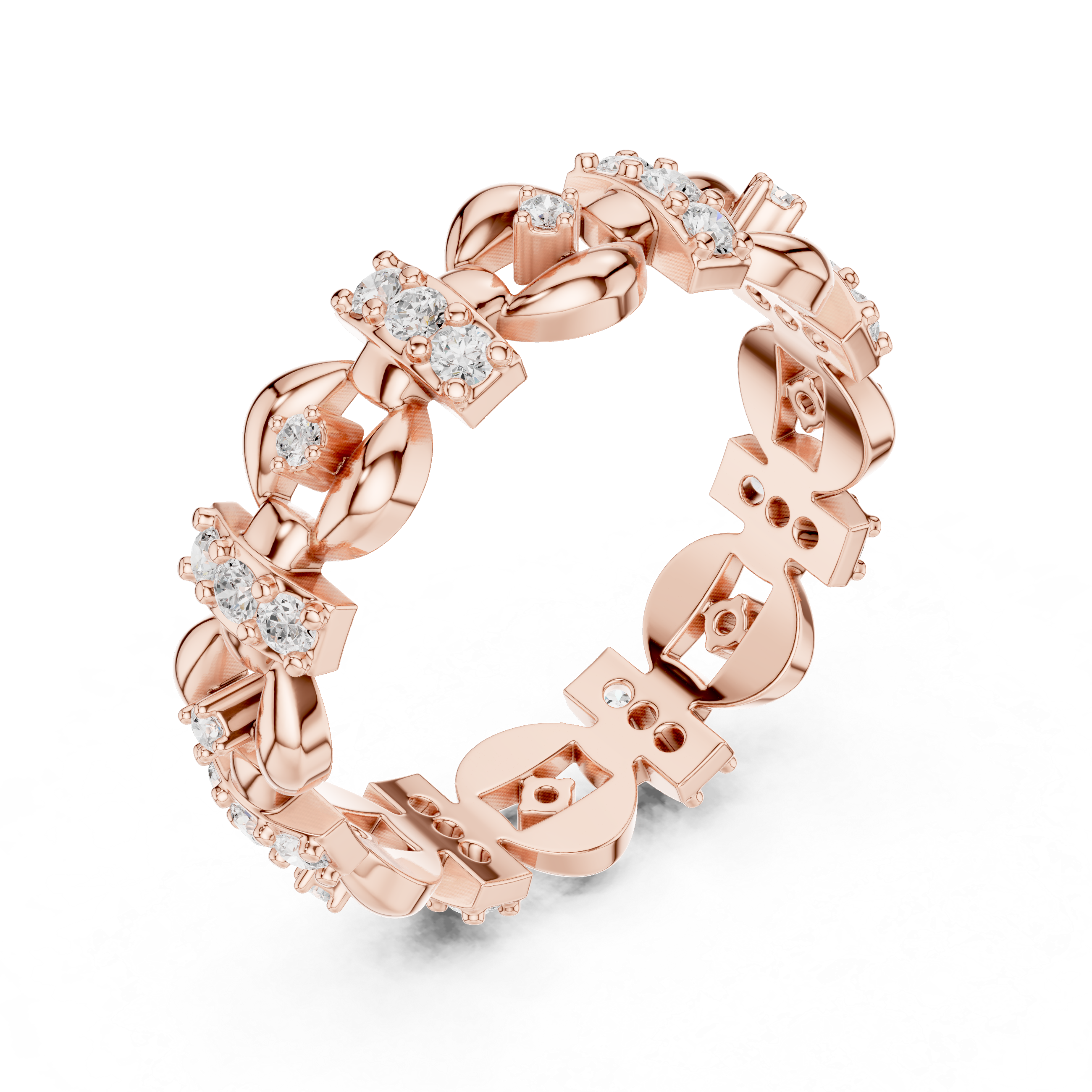 Modern Geometric Diamond Eternity Band – Sculptural Statement Wedding Ring in White Gold