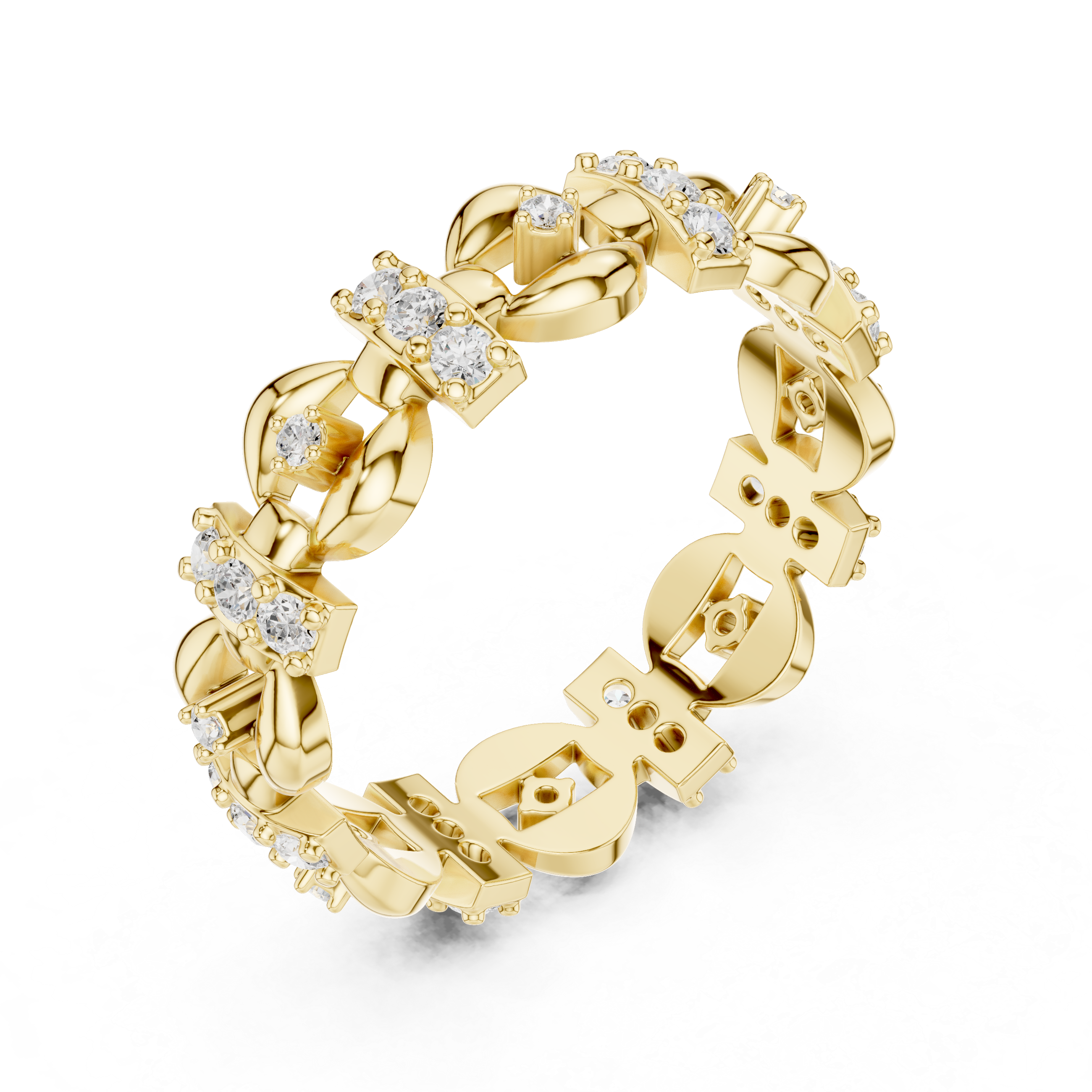 Modern Geometric Diamond Eternity Band – Sculptural Statement Wedding Ring in White Gold